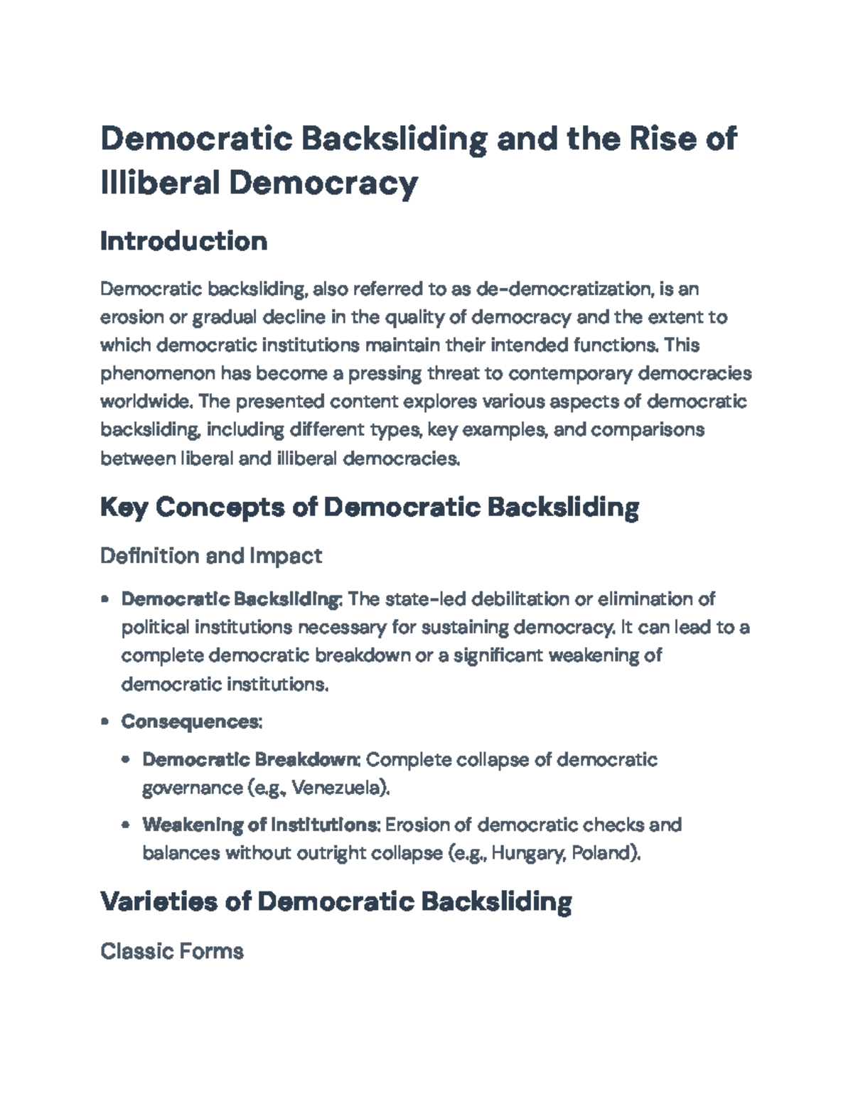 Democratic Backsliding and Illiberal Democracy: Key Concepts and ...