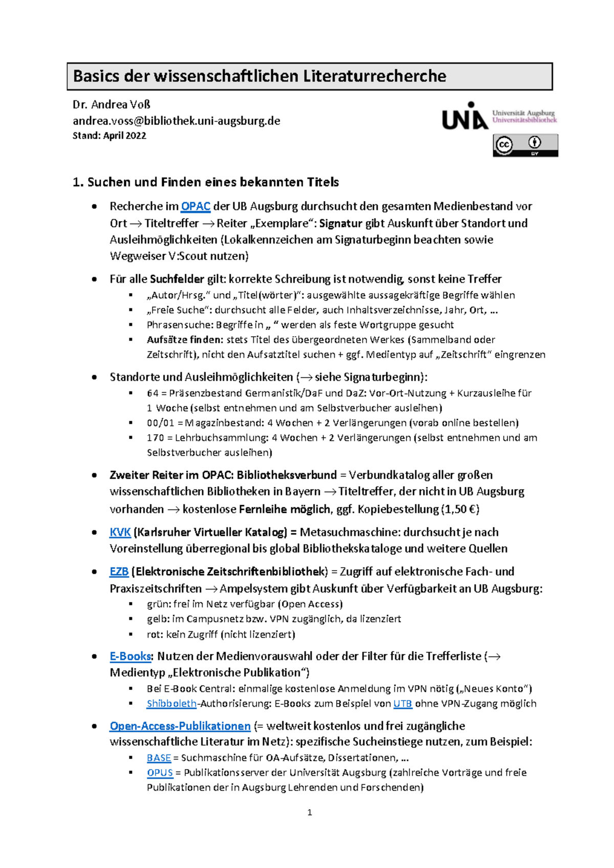 Handout: Grundlagen der Literaturrecherche (202204) - Studocu