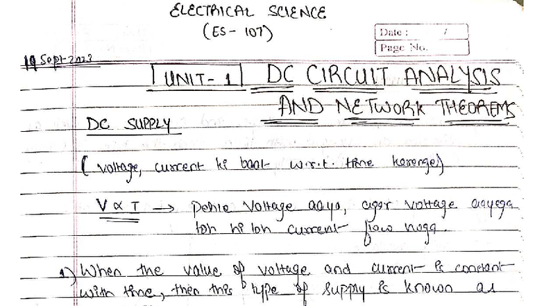 DC Circuit Analysis and Network Theorems (ELECTRICAL SCIENCE 107) - Studocu