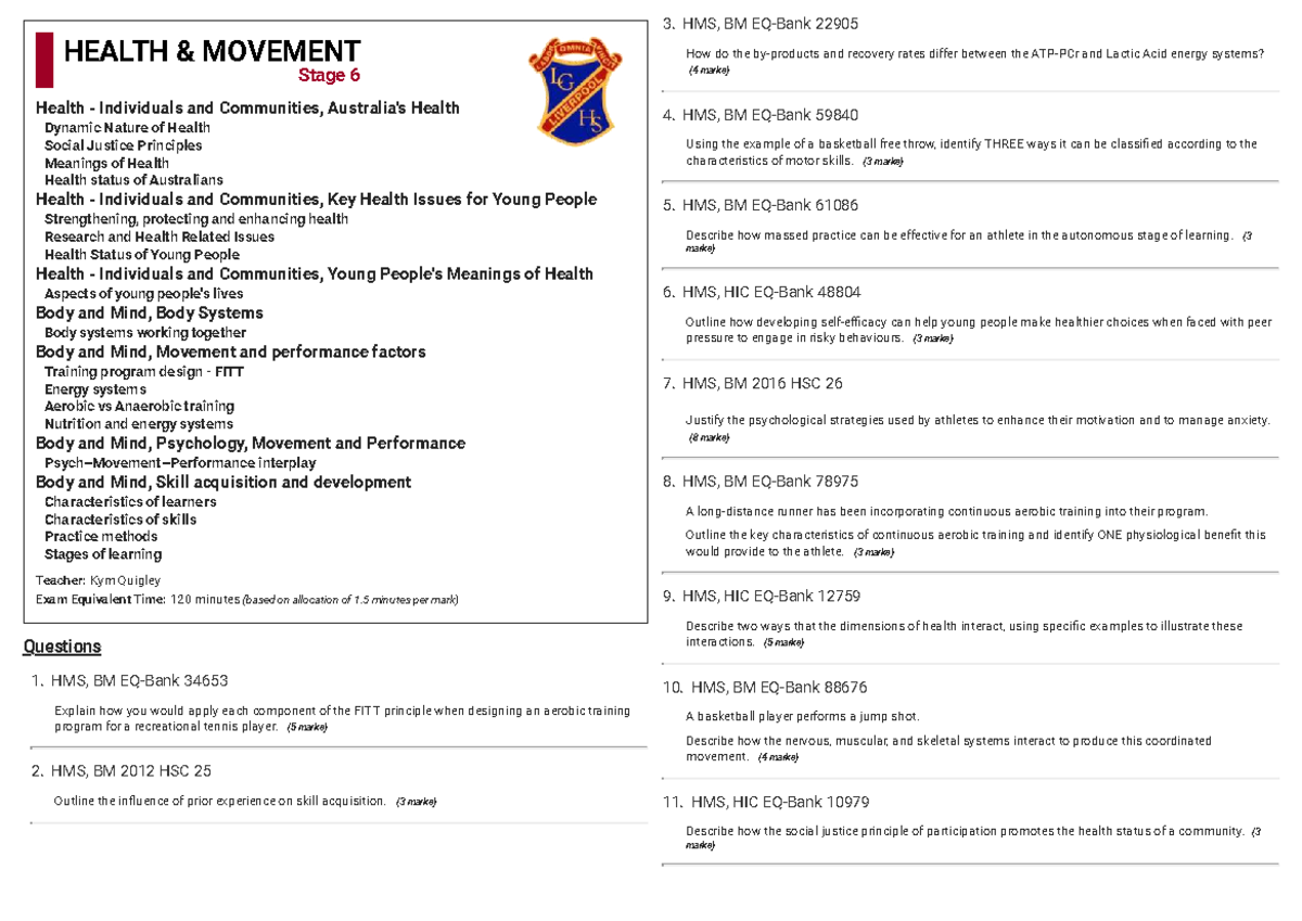 HMS Review Questions: Health Movement and Skill Acquisition Insights ...