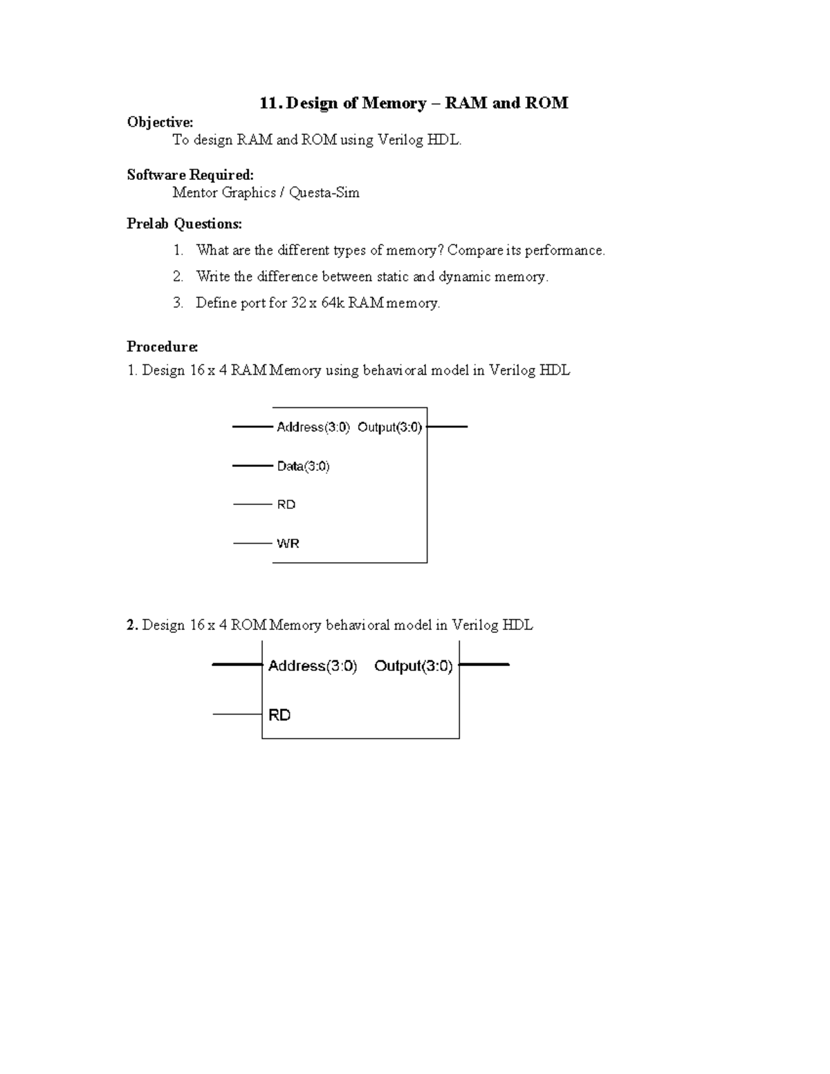 Exp 11: Design of RAM & ROM Using Verilog HDL - Practical Guide - Studocu