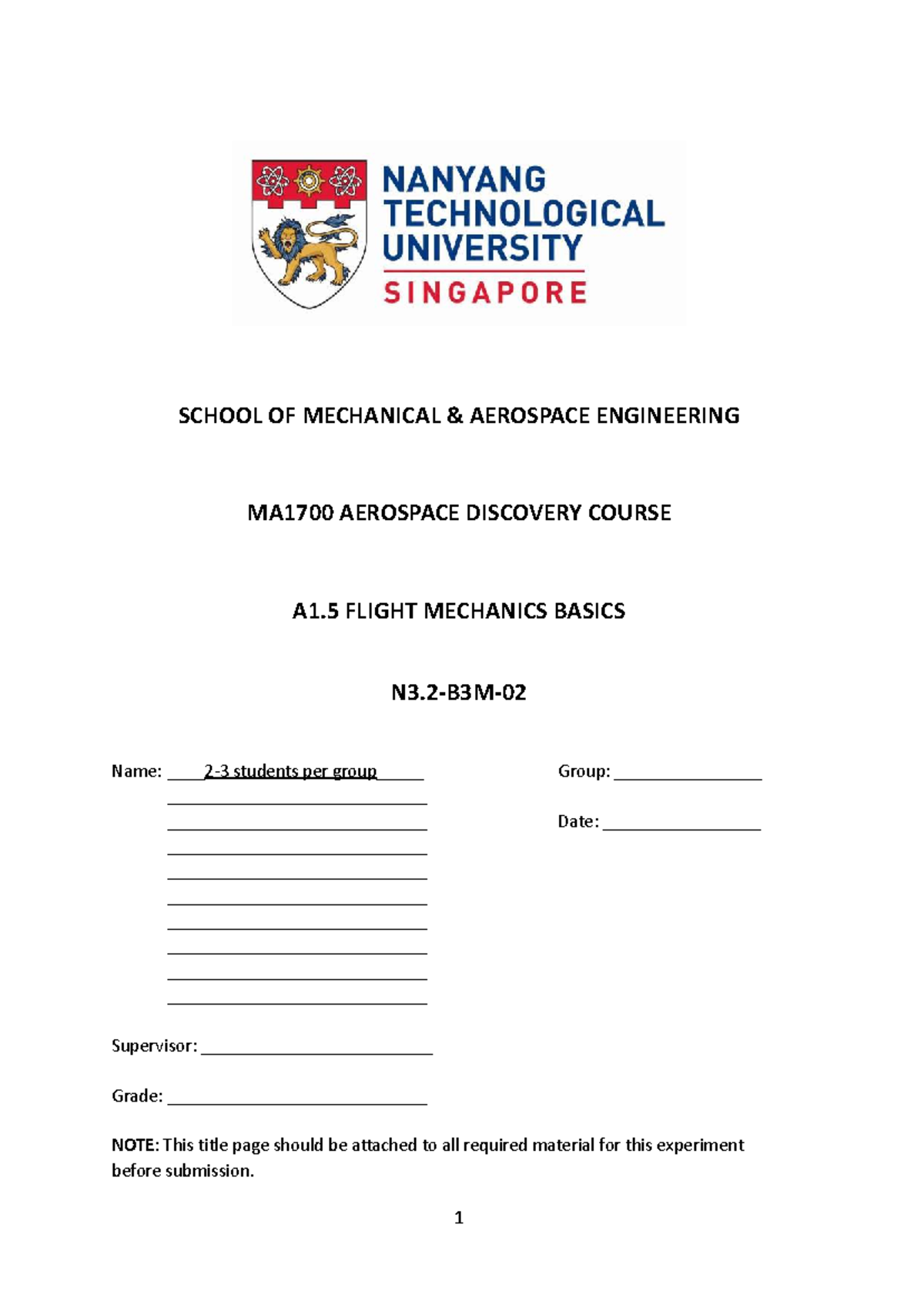 A1.5 Flight mechanics basics lab manual for MA1700 aerospace discovery ...