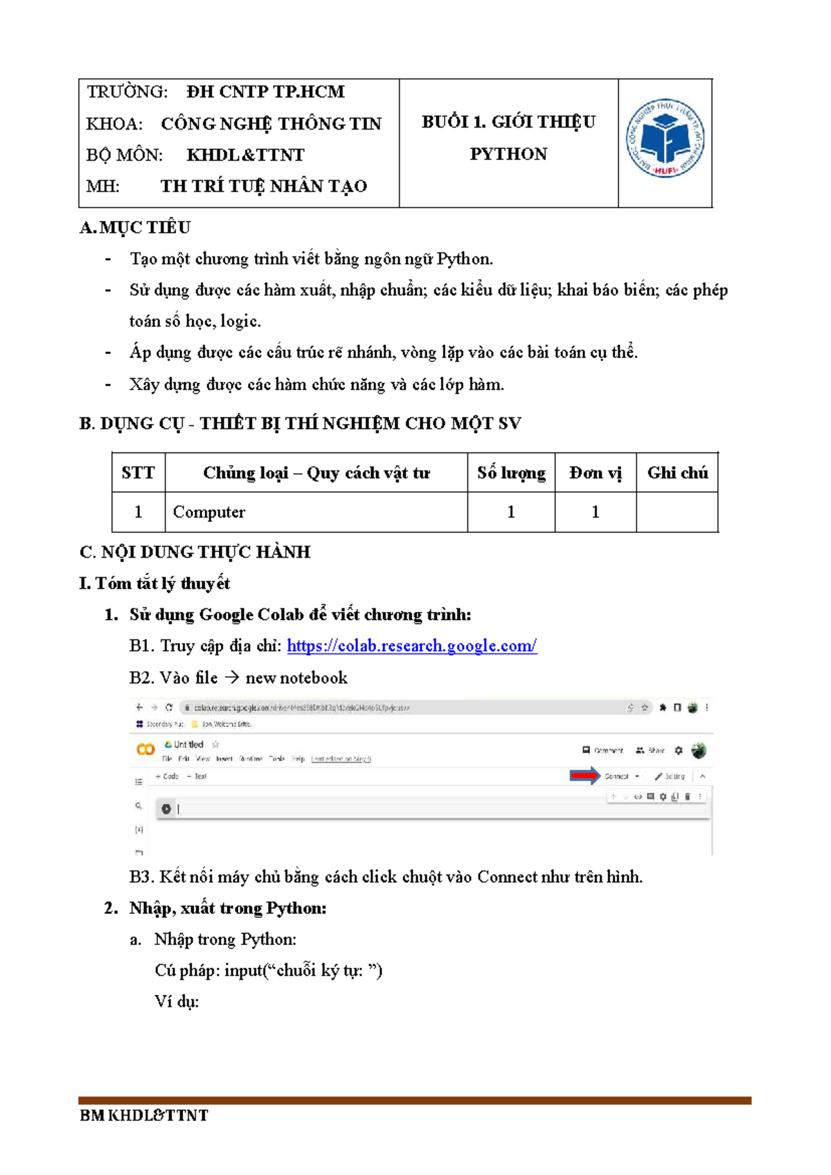 Tuan1 Gioi thieu Python - TRƯỜNG: ĐH CNTP TP KHOA: CÔNG NGHỆ THÔNG TIN ...