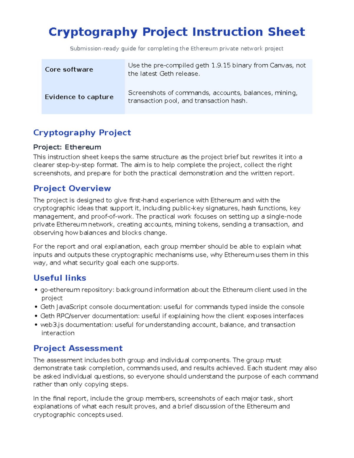 Ethereum Project Instruction Sheet: Private Network Setup Guide - Studocu