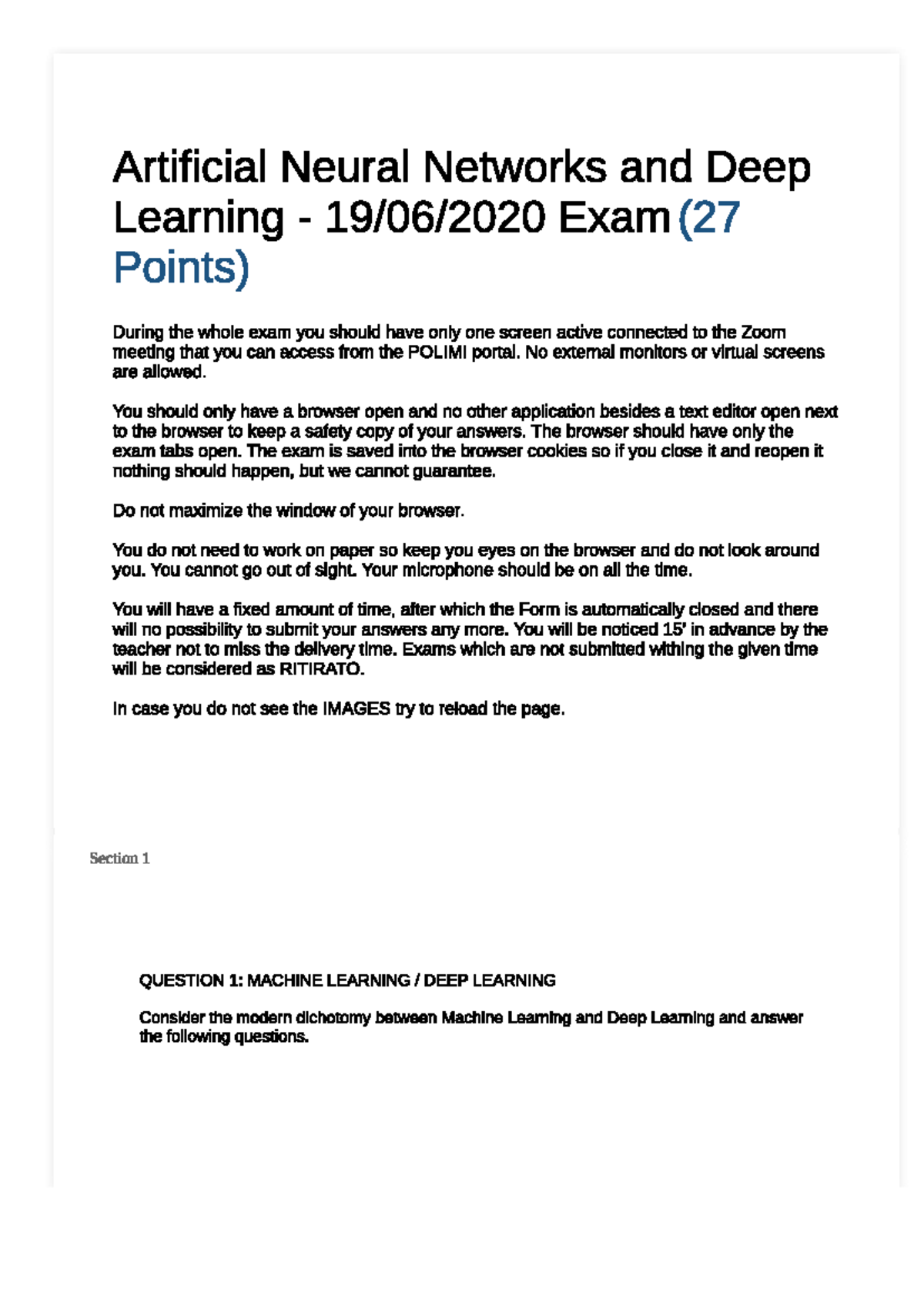 Artificial Neural Networks & Deep Learning Exam (CS101) Guide - Studocu