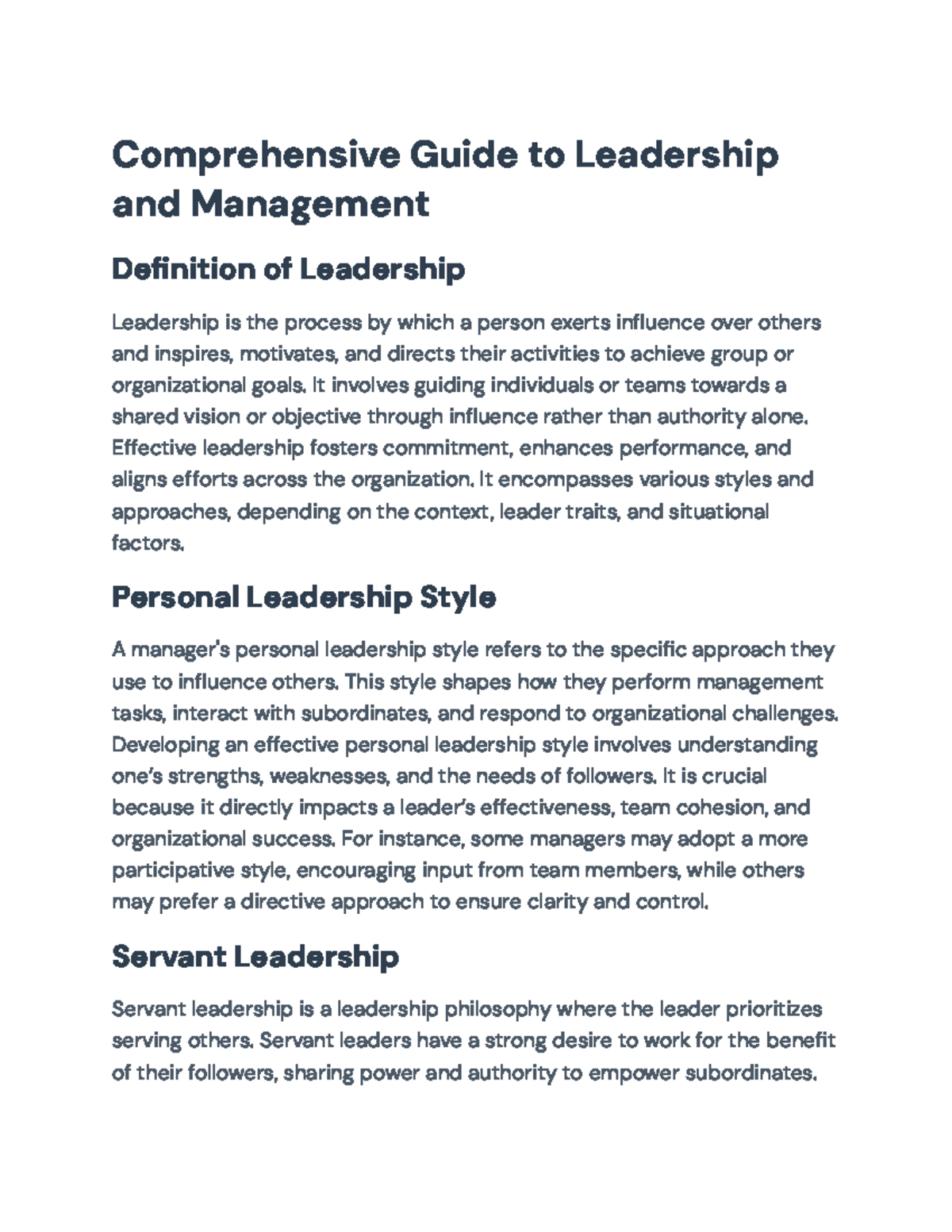 Comprehensive Leadership & Management Guide: Theories & Practices - Studocu
