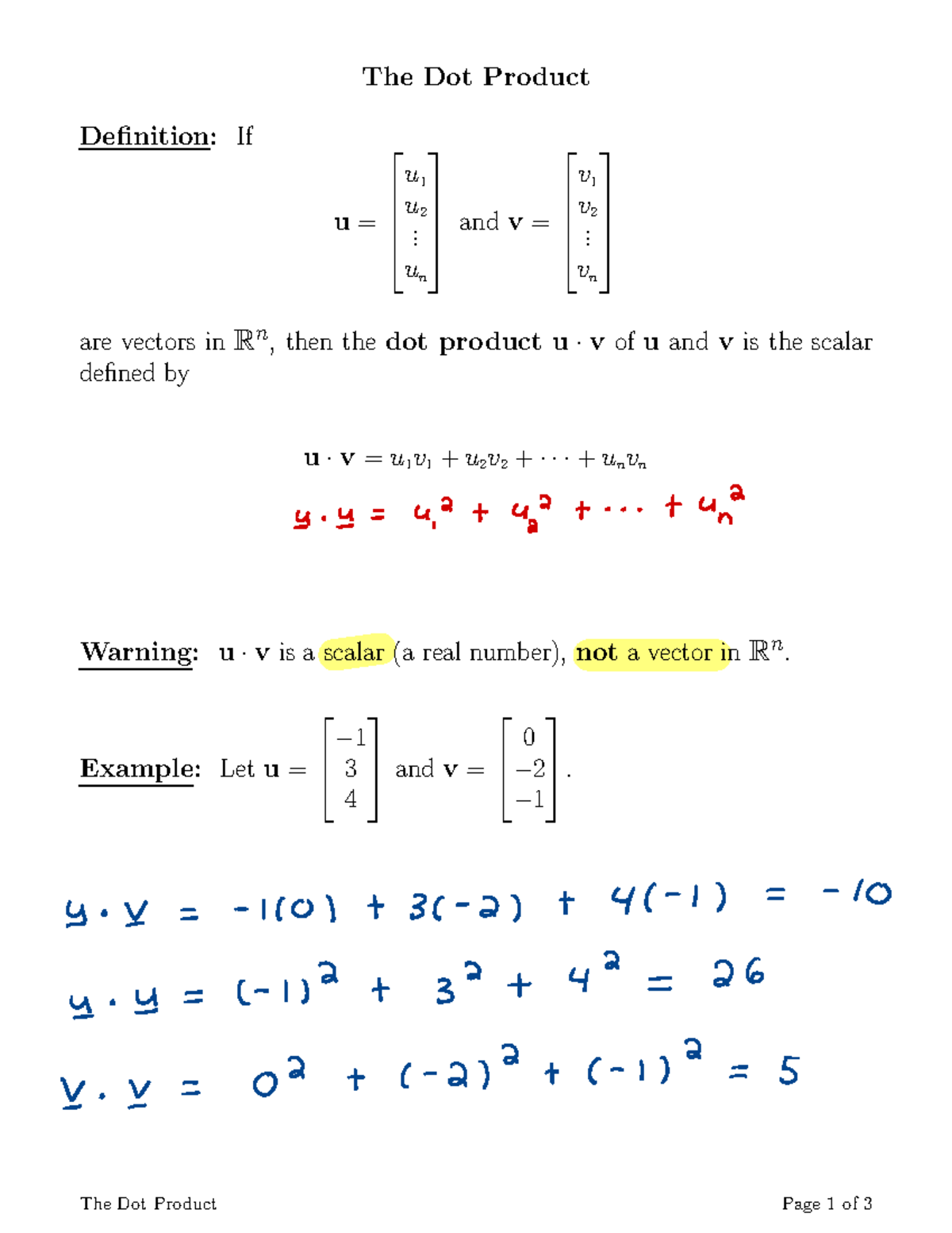 Lecture Notes on the Dot Product - Studocu