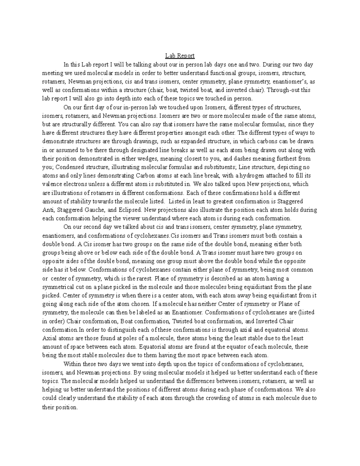 Lab Report #1 - Lab 1 molecular modeling - Lab Report In this Lab ...