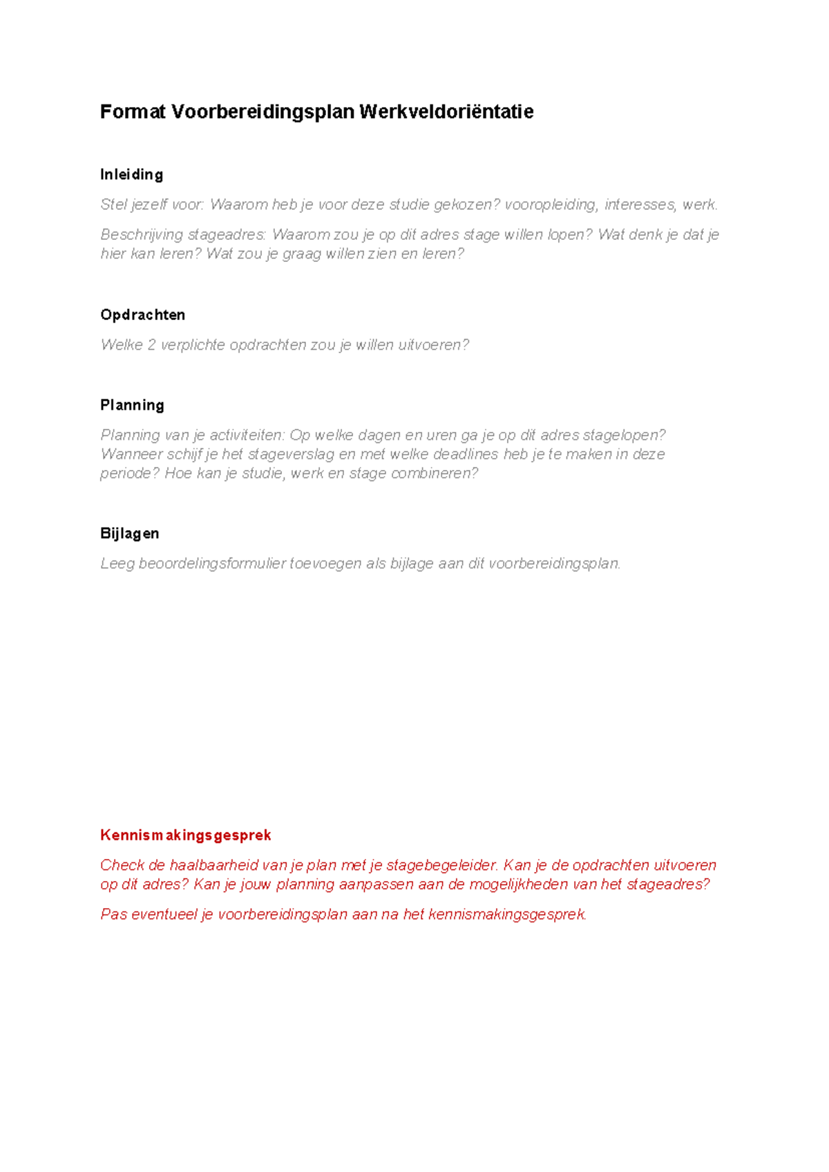 Format Voorbereidingsplan Werkveldoriëntatie: Stappen & Schema's ...