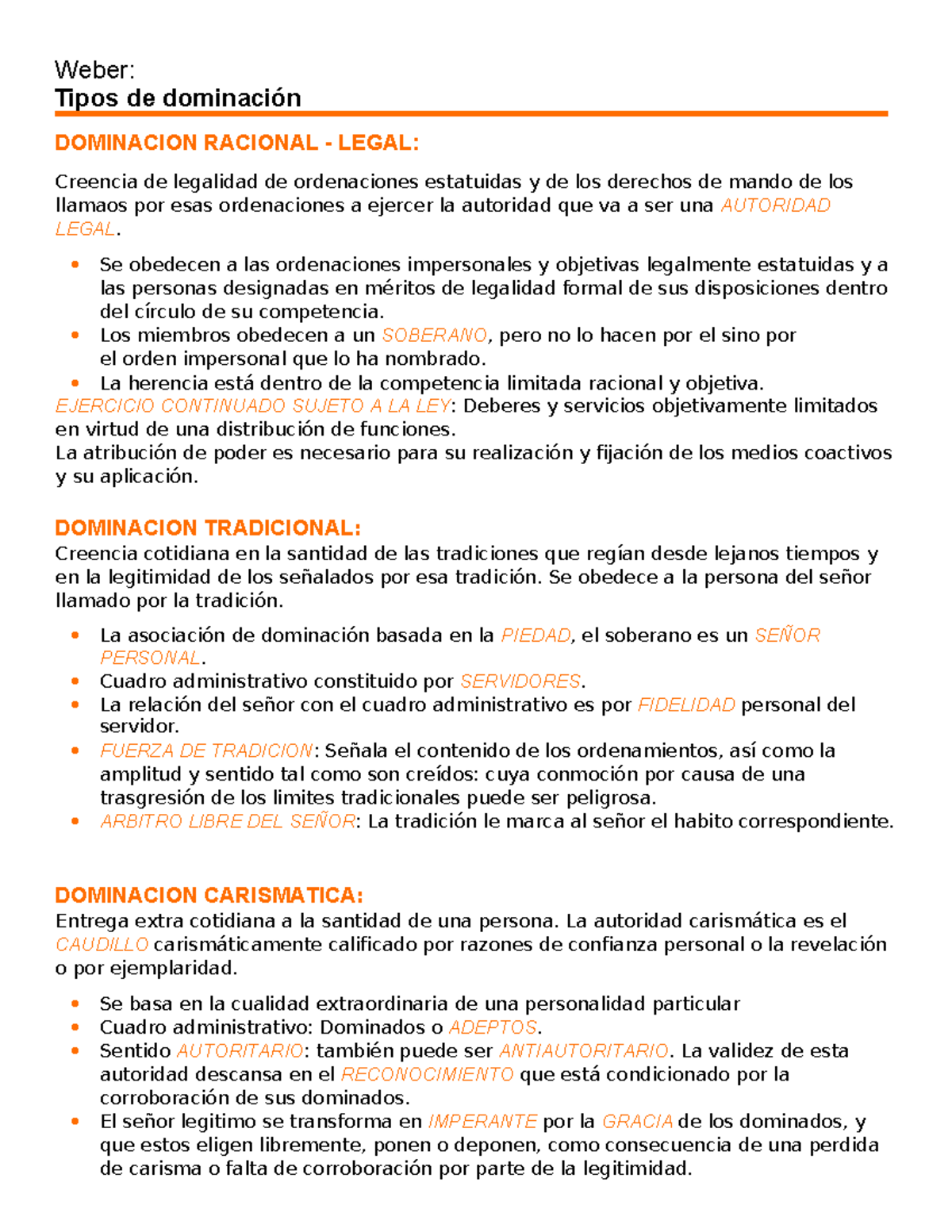 Weber: Tipos de Dominación y Autoridad Legal, Tradicional y Carismática ...