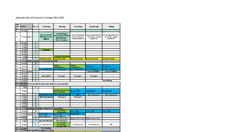 Jaarplanning 2024-2025 voor Leerlingen en Ouders - Oultremont College ...