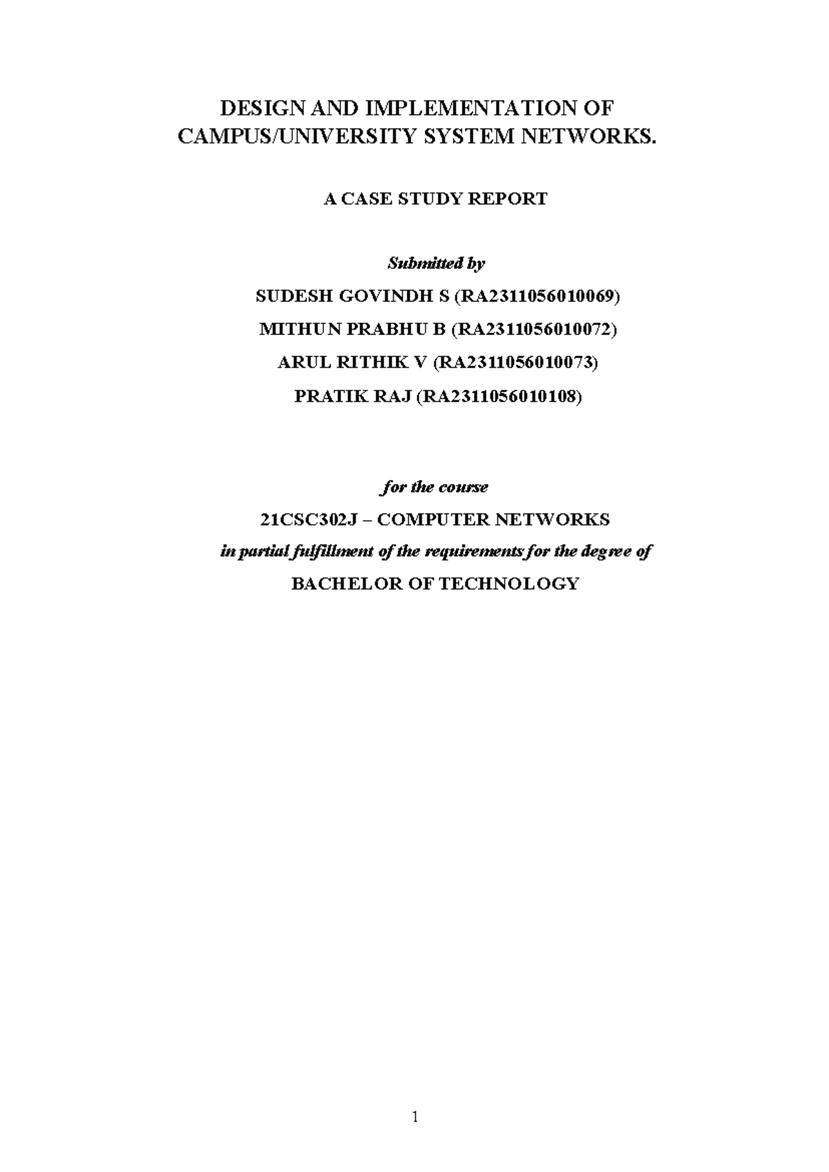 21CSC302J Computer Networks Case Study: University Wireless Network ...