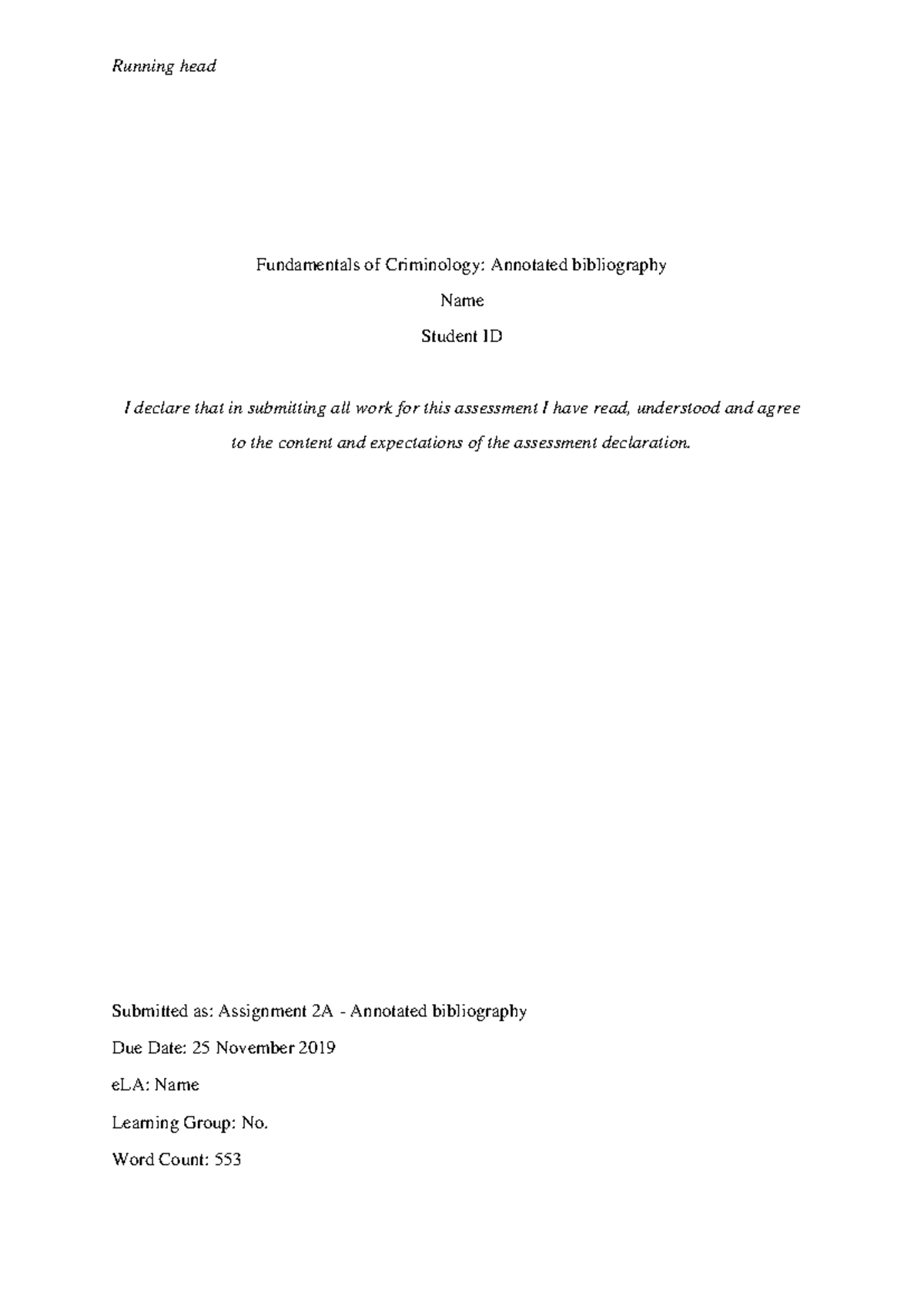 CRI10002 - Assignment 2A - Annotated Bibliograpgy - Fundamentals of ...