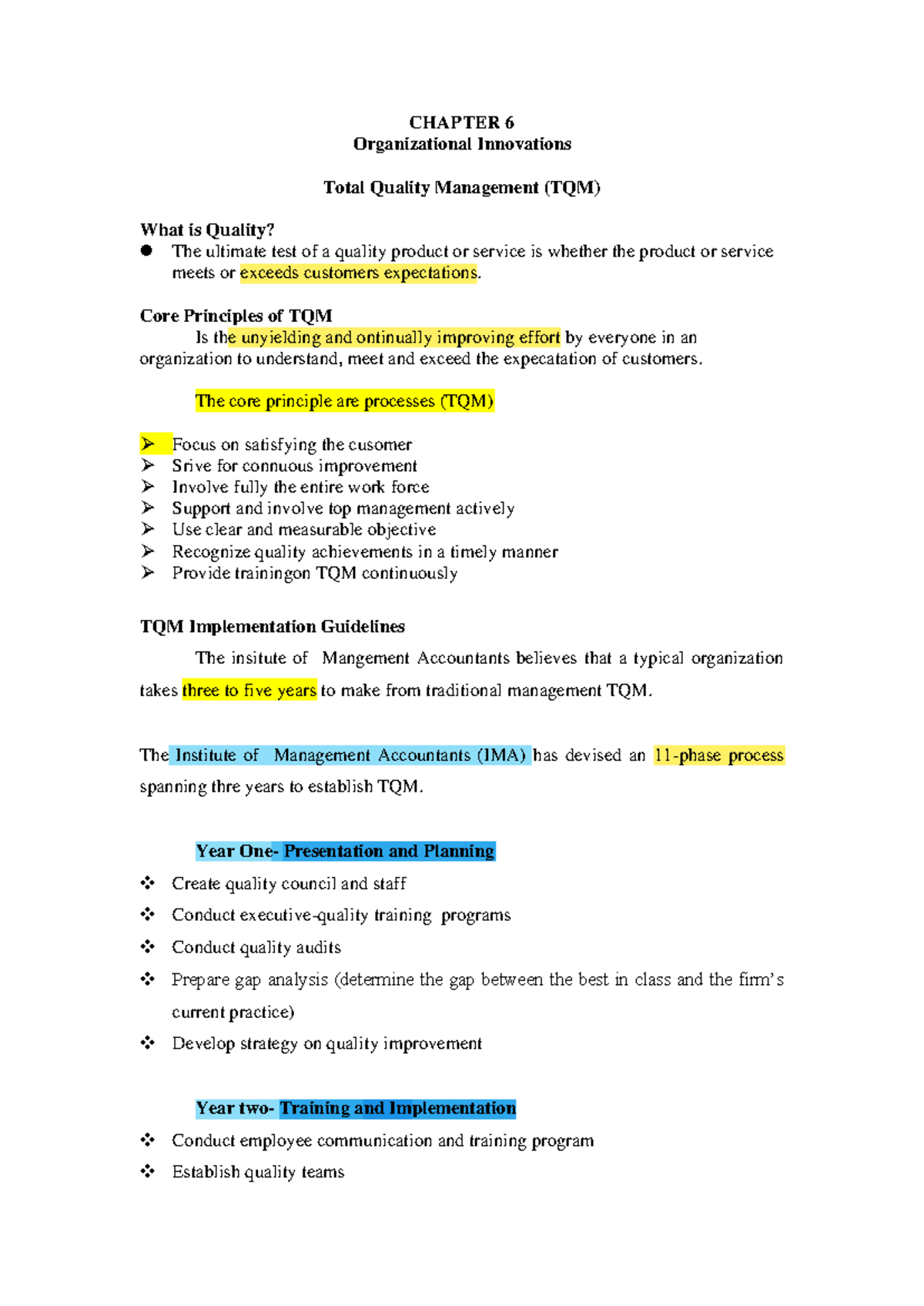 STRATEGIC SUMMARY - CHAPTER 6 Organizational Innovations Total Quality ...