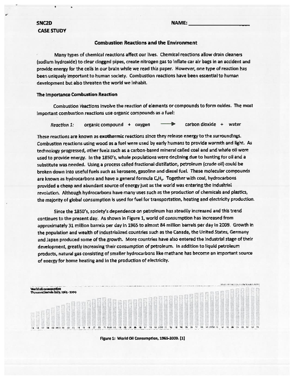 SNC2D Case Study: Impact of Combustion Reactions on the Environment ...