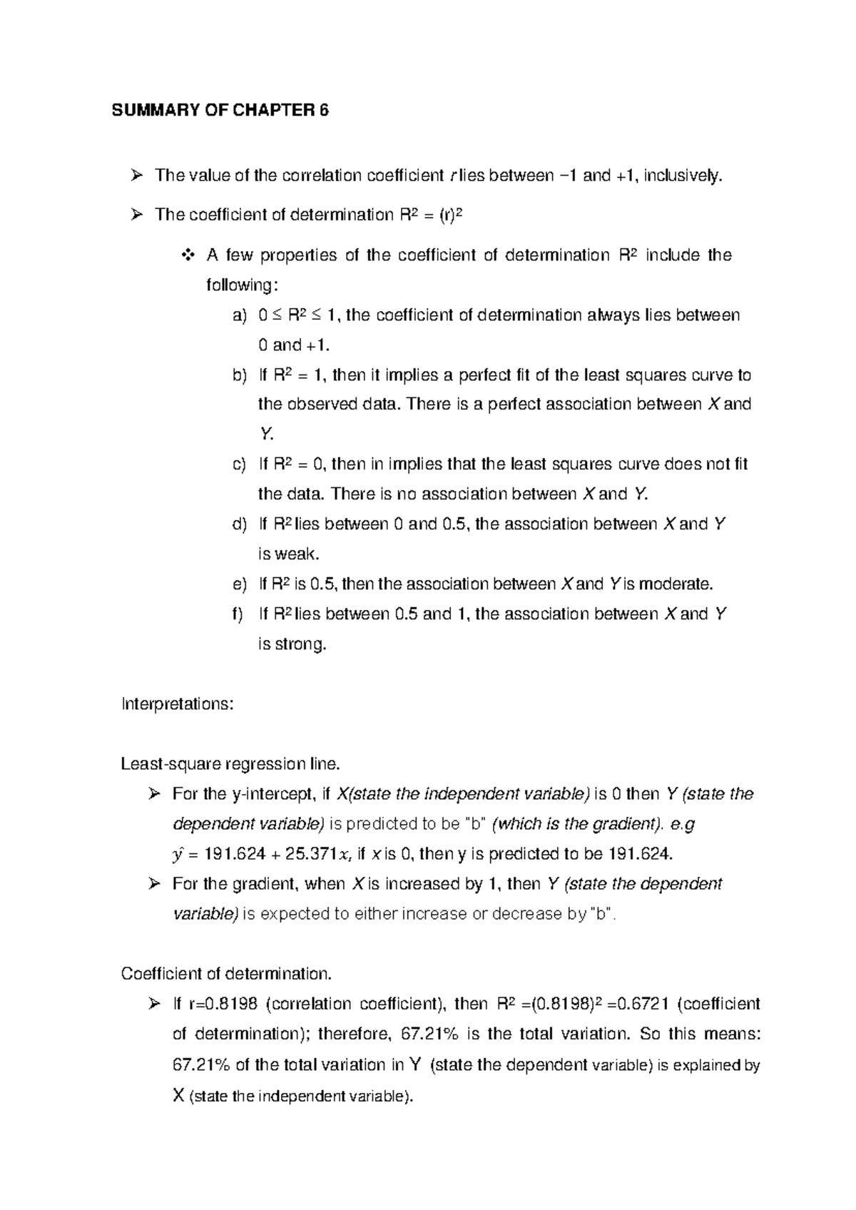 Summary of Chapter 6: Understanding Correlation Coefficient and R² ...