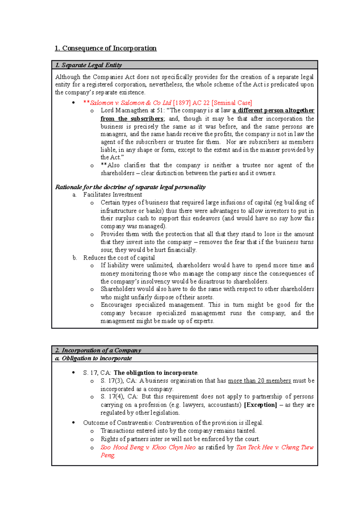 211453879 Company Law Final Exam Notes on Incorporation & Legal ...