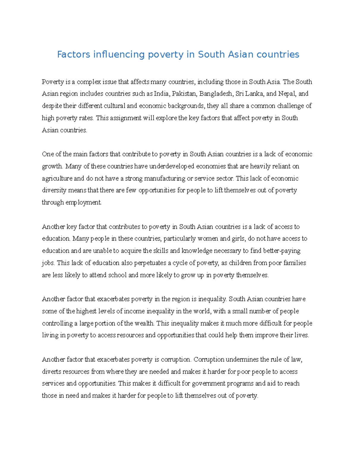 Factors Influencing Poverty in South Asian Nations: Key Elements Analysis -  Studocu, image size:1200x1553
