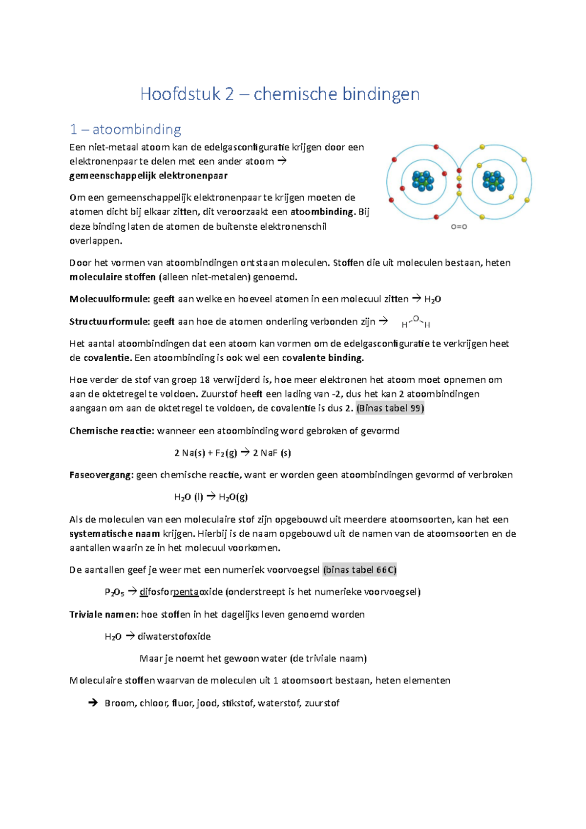 Samenvatting Hoofdstuk 2: Chemische Bindingen en Atoombindingen (Chemie ...