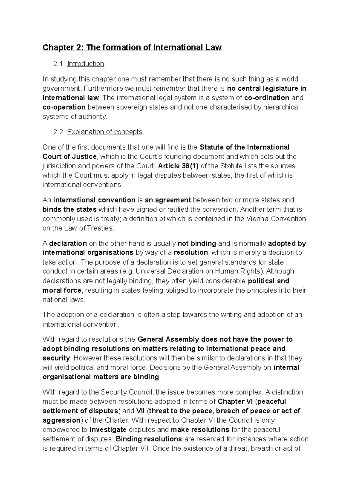 Chapter 2 - international law notes - Chapter 2: The formation of ...