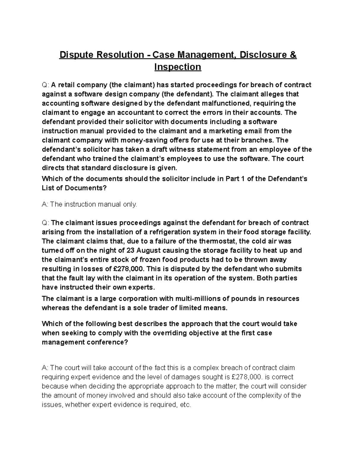 Dispute Resolution: Case Management & Disclosure Insights (Course Code ...