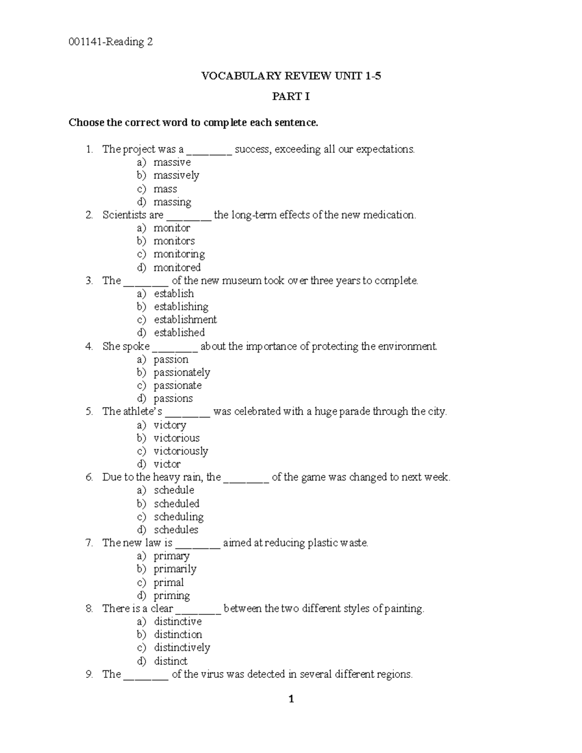 Vocabulary Review UNIT 1-5: Fill in the Blanks Exercise - Studocu