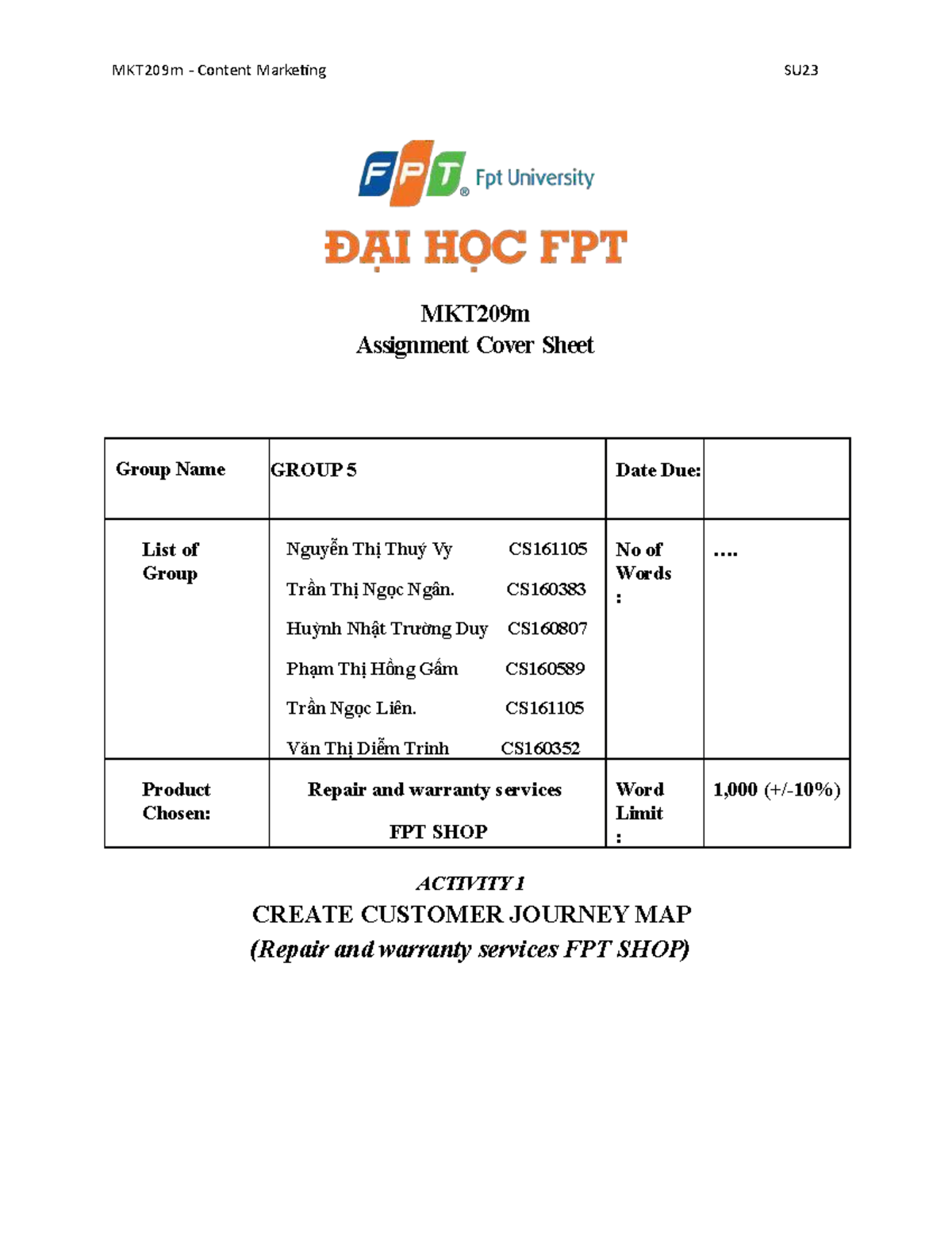 1st Activity MKT209m BA1603 Group 5 - MKT209m Assignment Cover Sheet ...