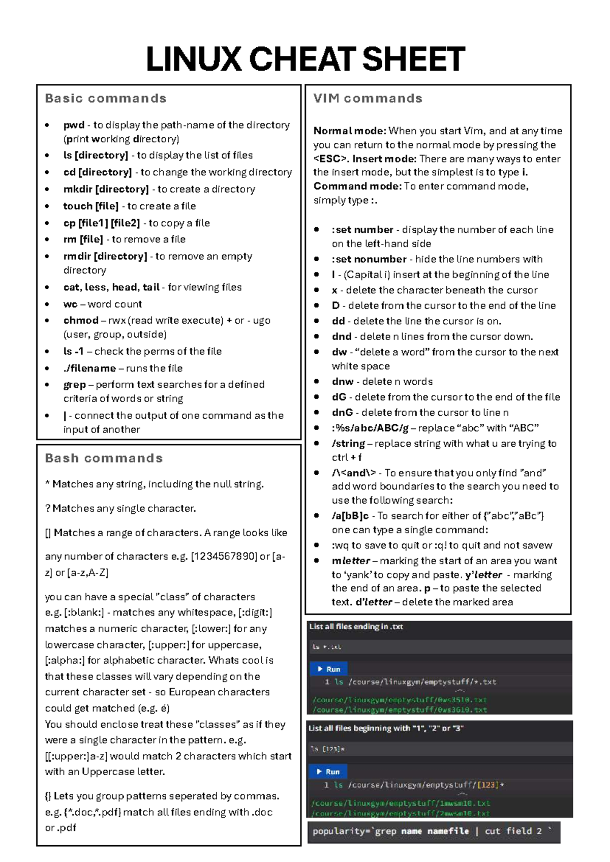 LINUX CHEAT SHEET: Essential Commands & VIM Tips - Studocu