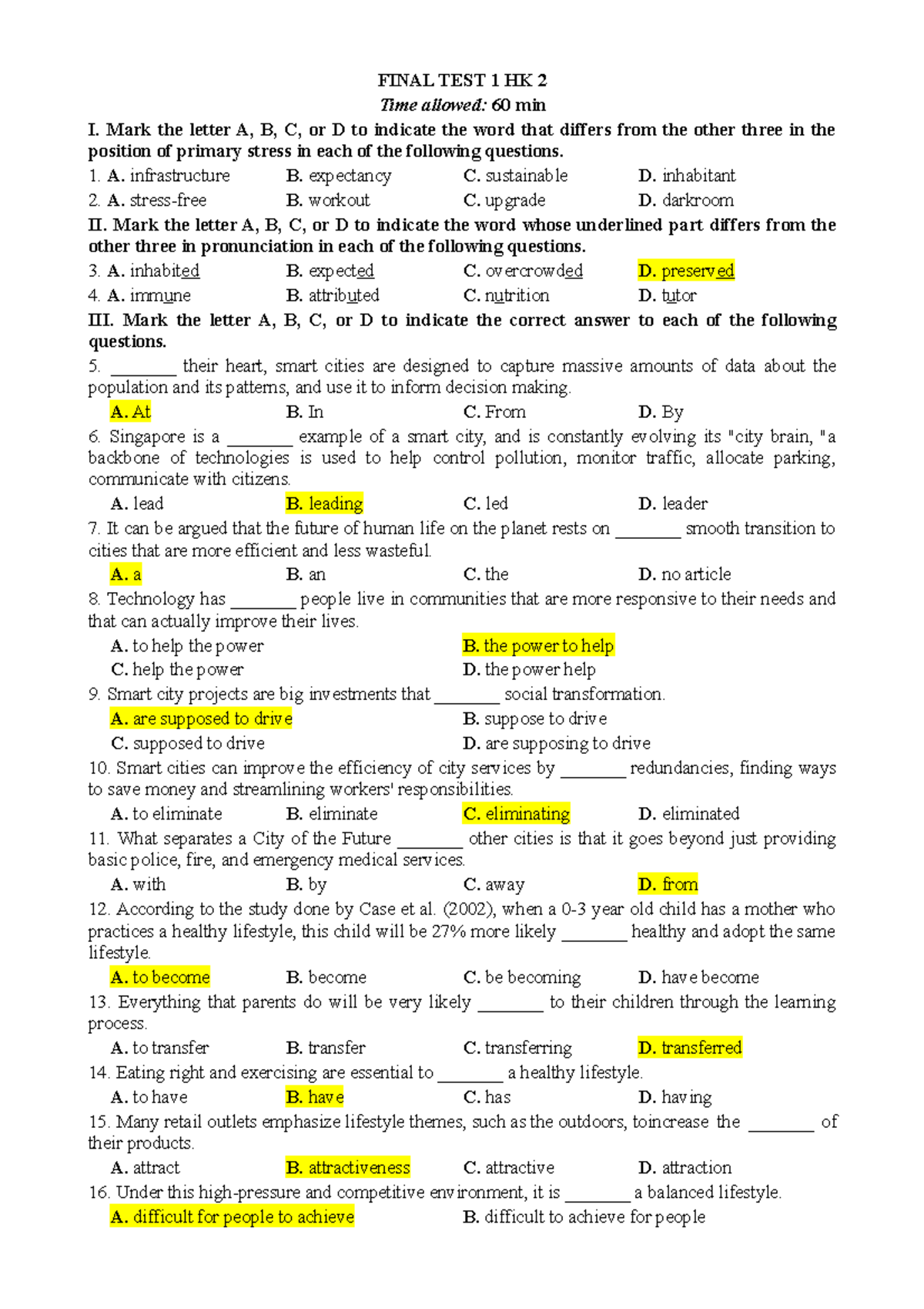 Final Exam 1 HK2 - Practice Test for TAHP4 by Teacher Thành - Studocu