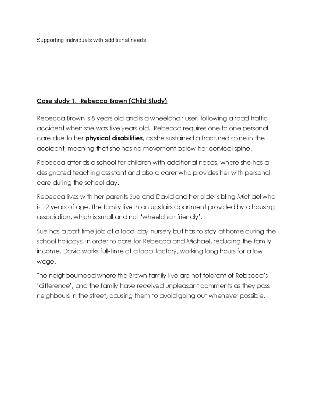 Unit 12 Case Studies & Support Strategies for Individuals with ...