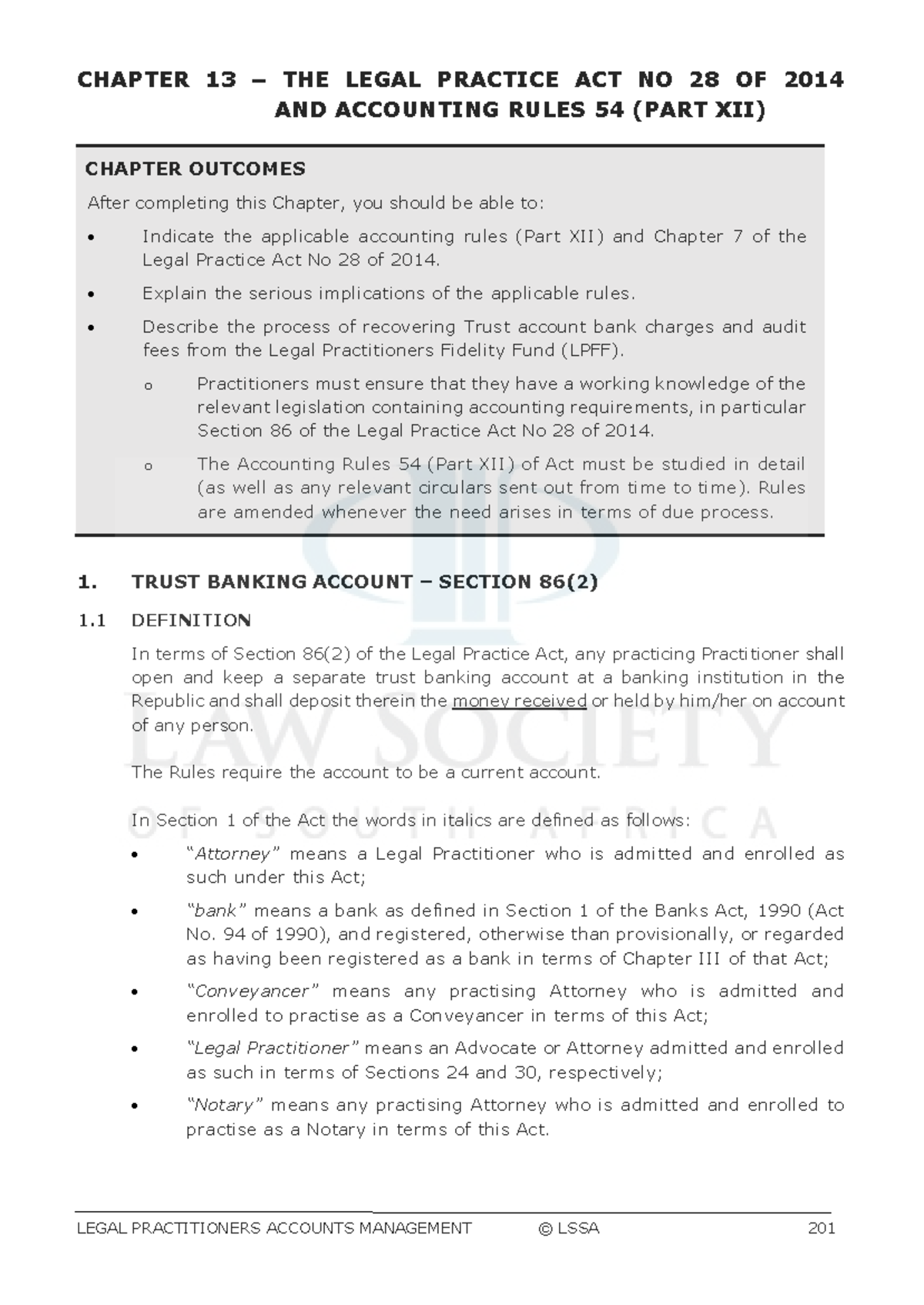 CHAPTER 13: LEGAL PRACTICE ACT NO 28 OF 2014 & ACCOUNTING RULES 54 ...