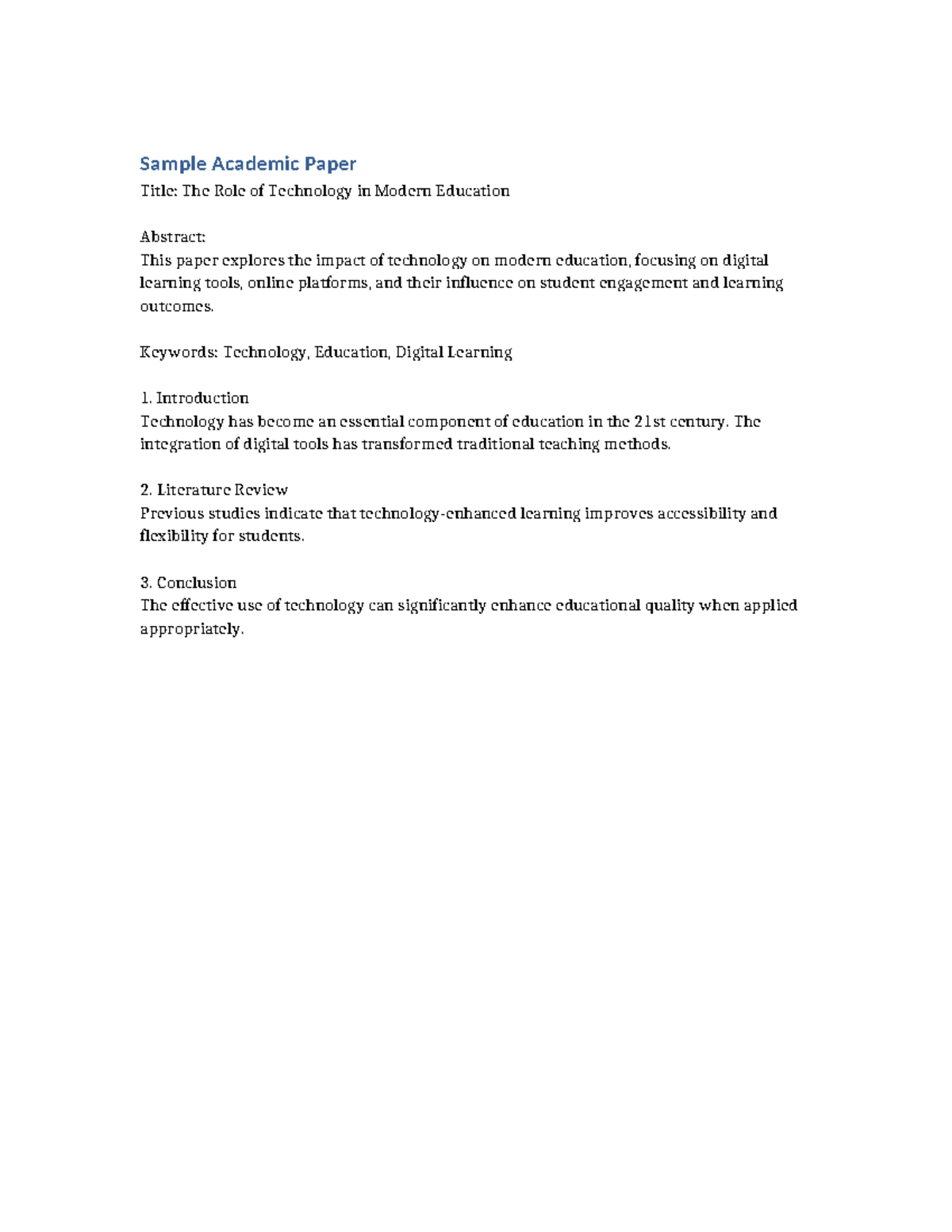 PLDc - hay - Sample Academic Paper Title: The Role of Technology in ...