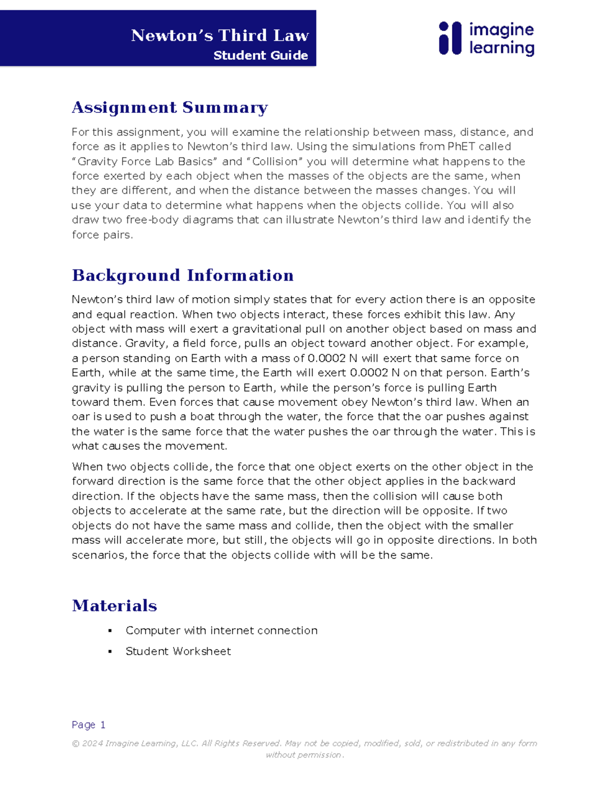 Project-Newton's Third Law (PHYS 101) - Student Guide & Worksheet - Studocu