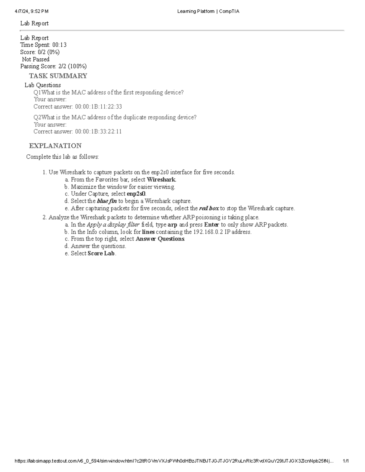 Lab Report: 12.6.4 Poison ARP Analysis using Wireshark - Studocu