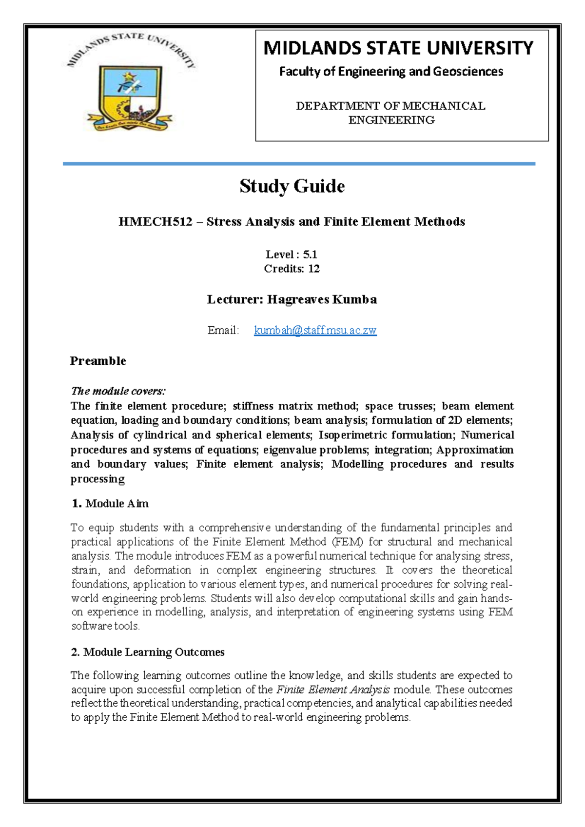 HMECH512 Study Guide: Stress Analysis & Finite Element Methods - Studocu