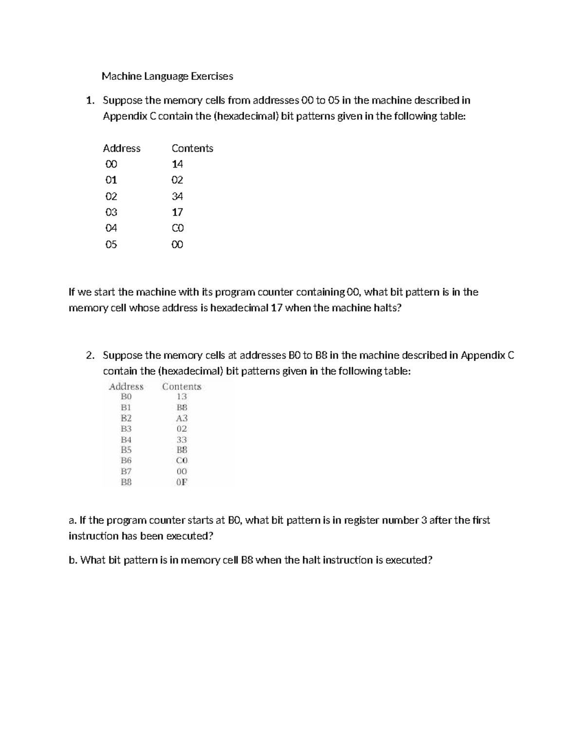 Machine Language Exercises 1: Memory Address Analysis - Studocu