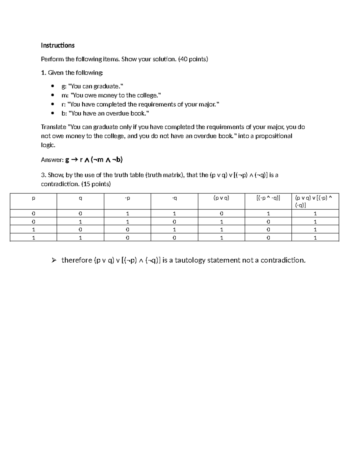 Discrete Structure 01: TP 1 Propositional Logic Solutions - Studocu