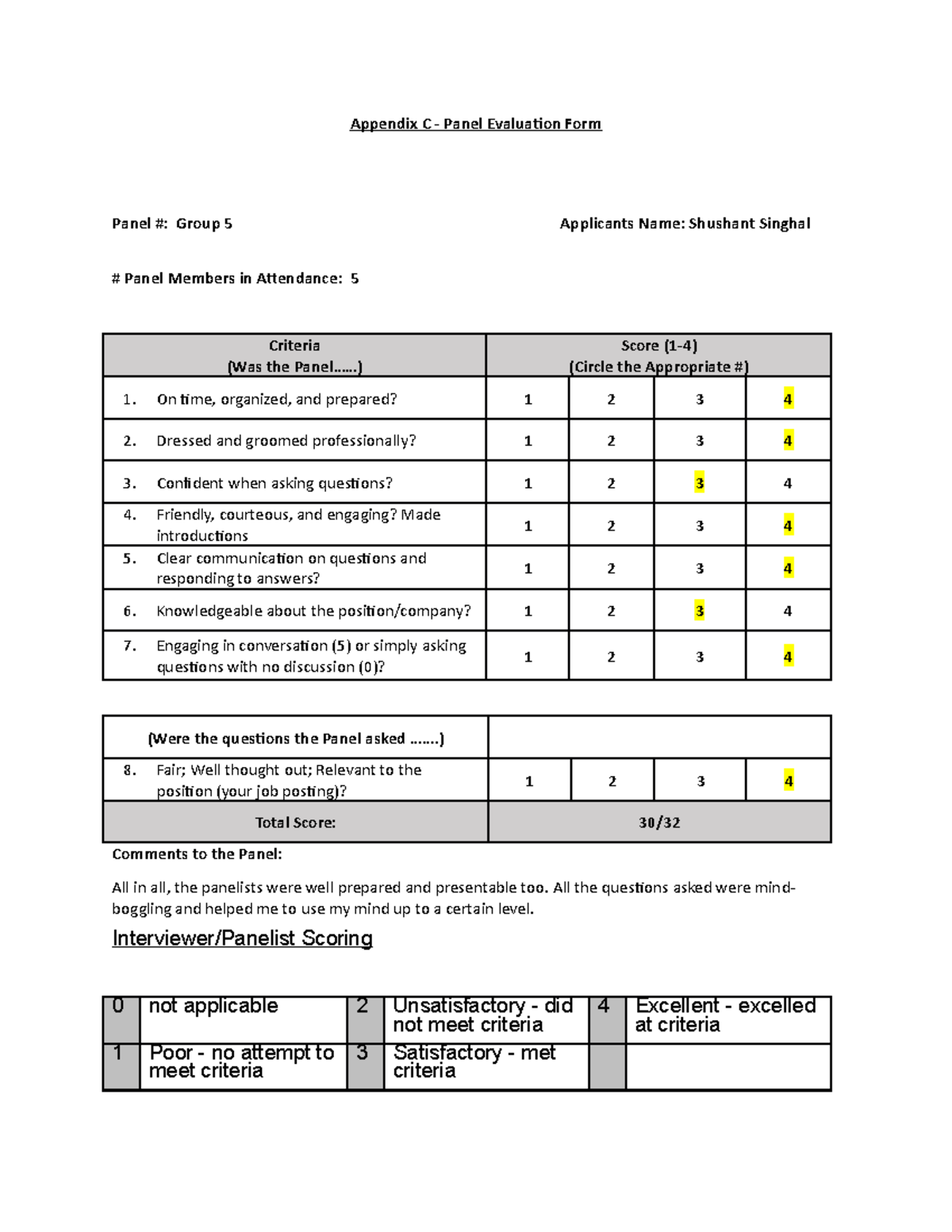 Appendix C - Evaluation of Interviewers (Panel) by Applicant - Appendix ...