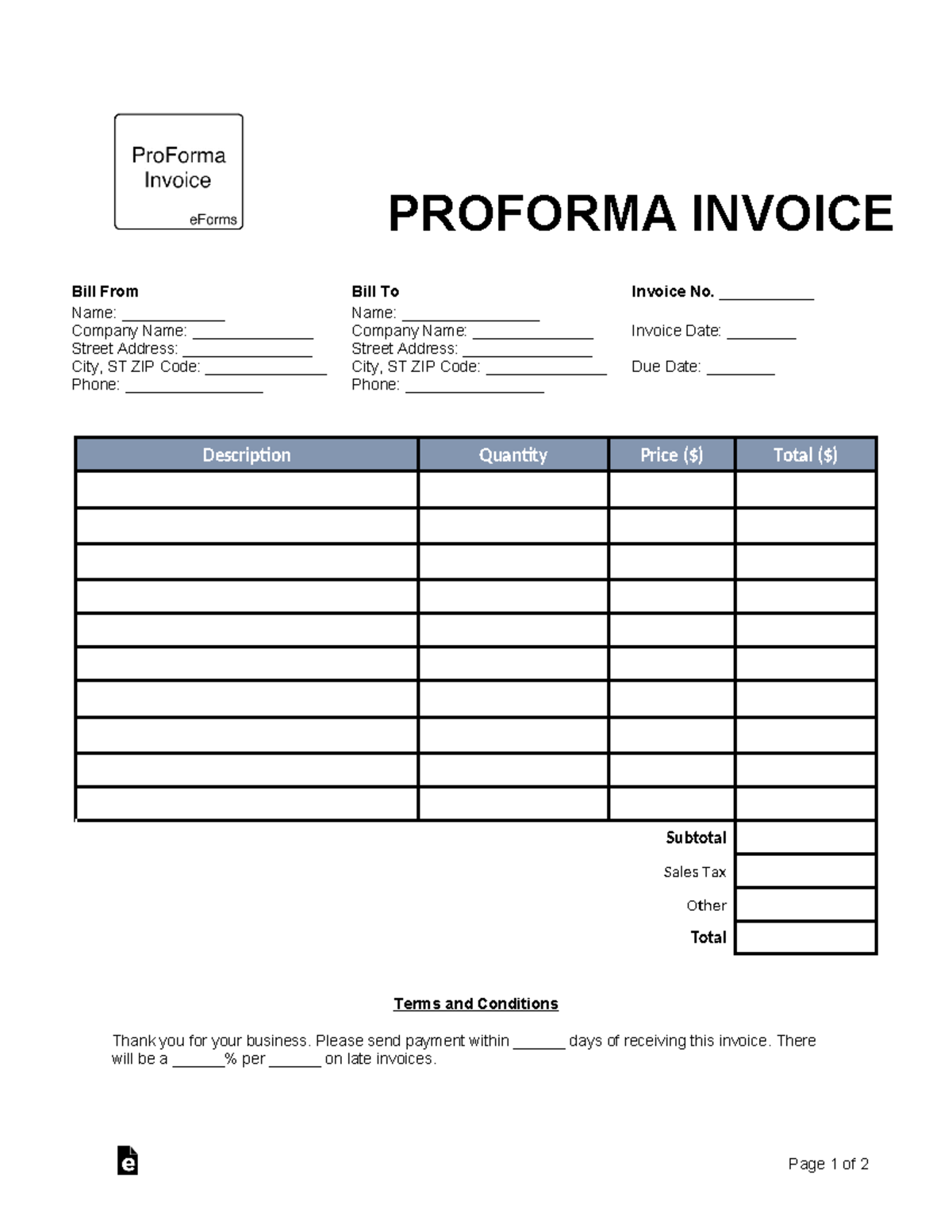 Proforma Invoice Template for Business Transactions - Studocu