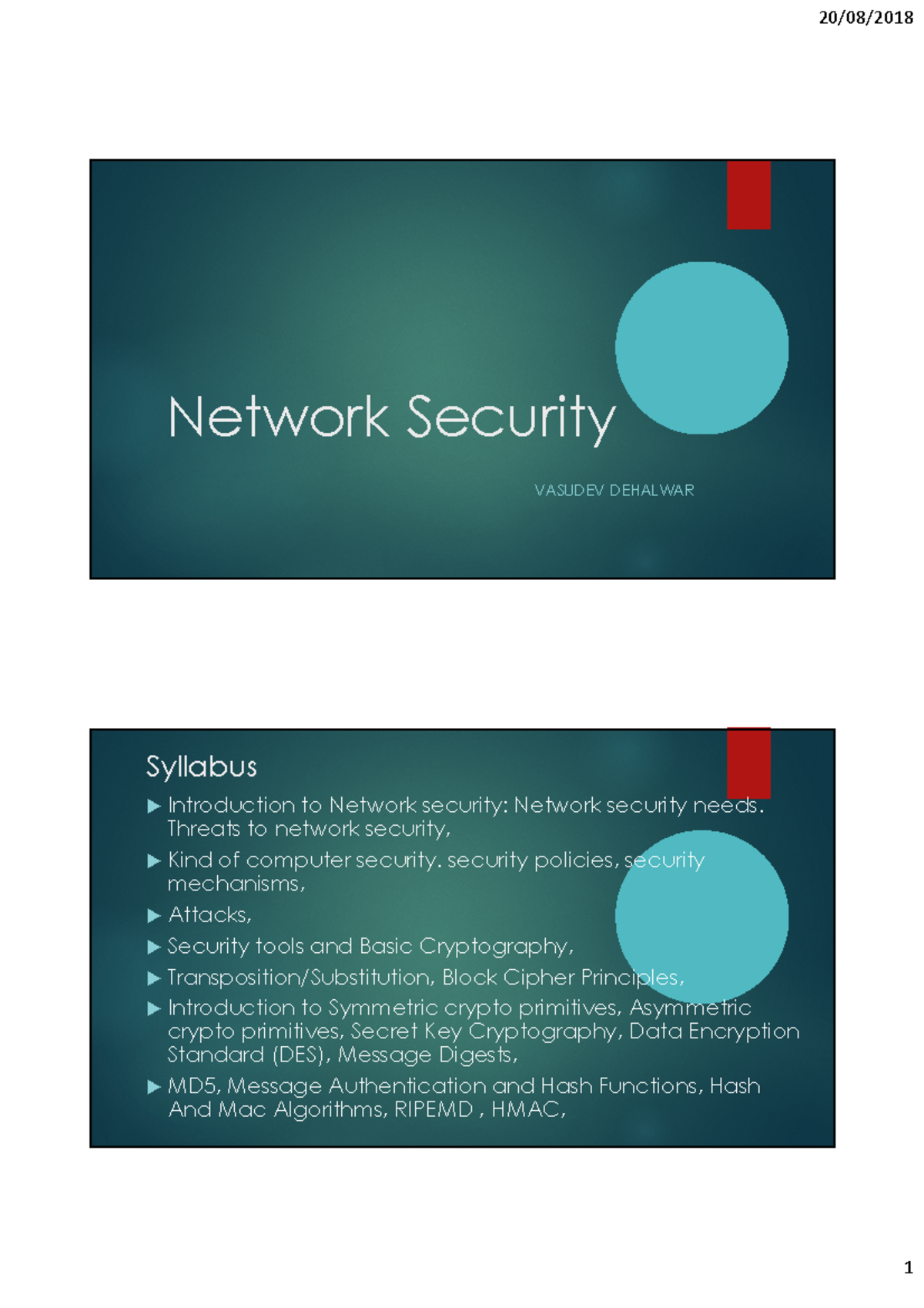 Network Security Concepts and Overview - Study Notes for 1 - Studocu