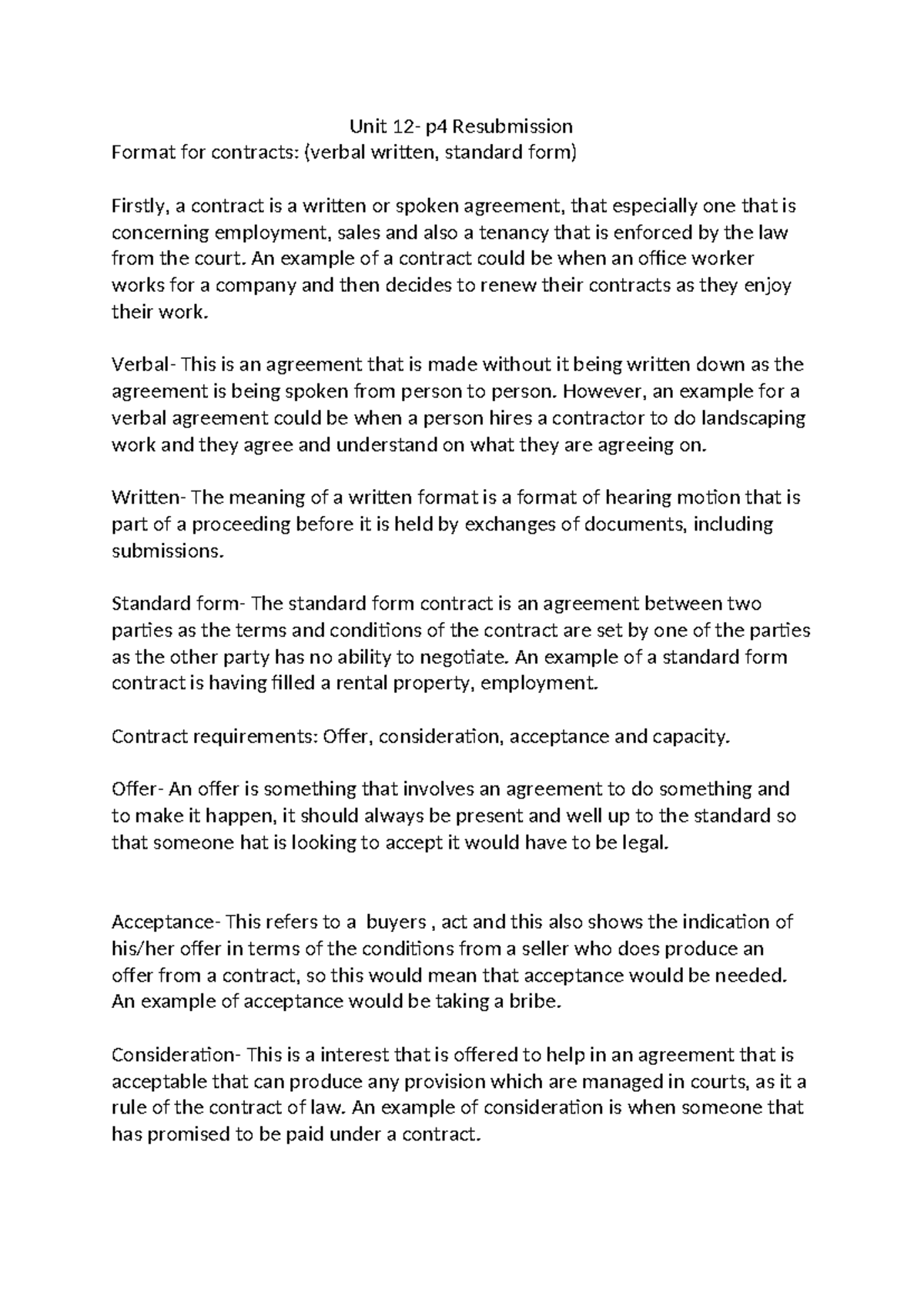 Unit 12-P4 - Assignment 2: Contract Formats and Legal Principles - Studocu