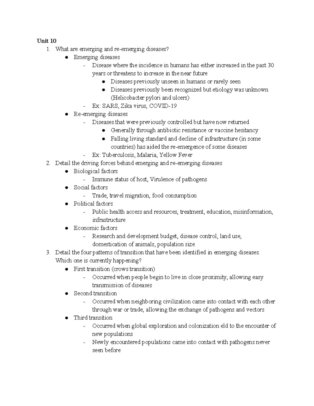 Unit 10 Study Guide: Emerging Diseases and Their Impact - Studocu