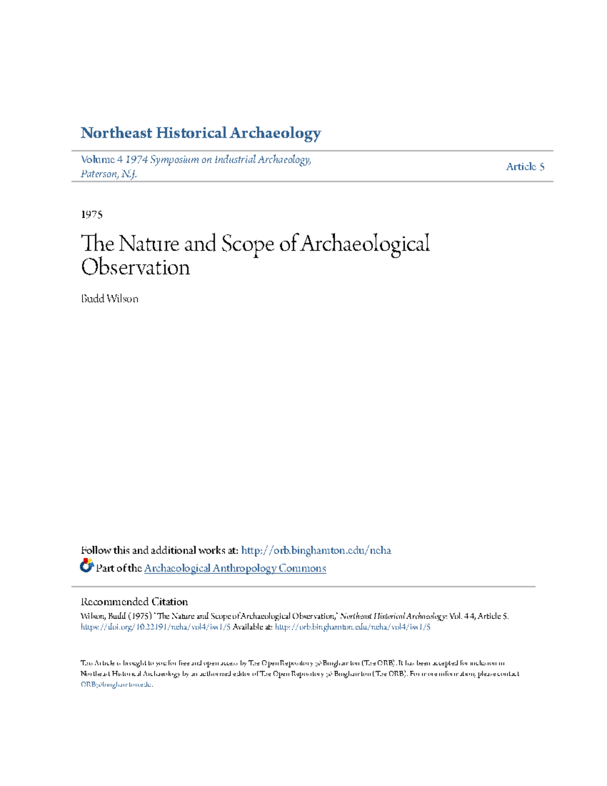 The Nature and Scope of Archaeological Observation - Northeast ...