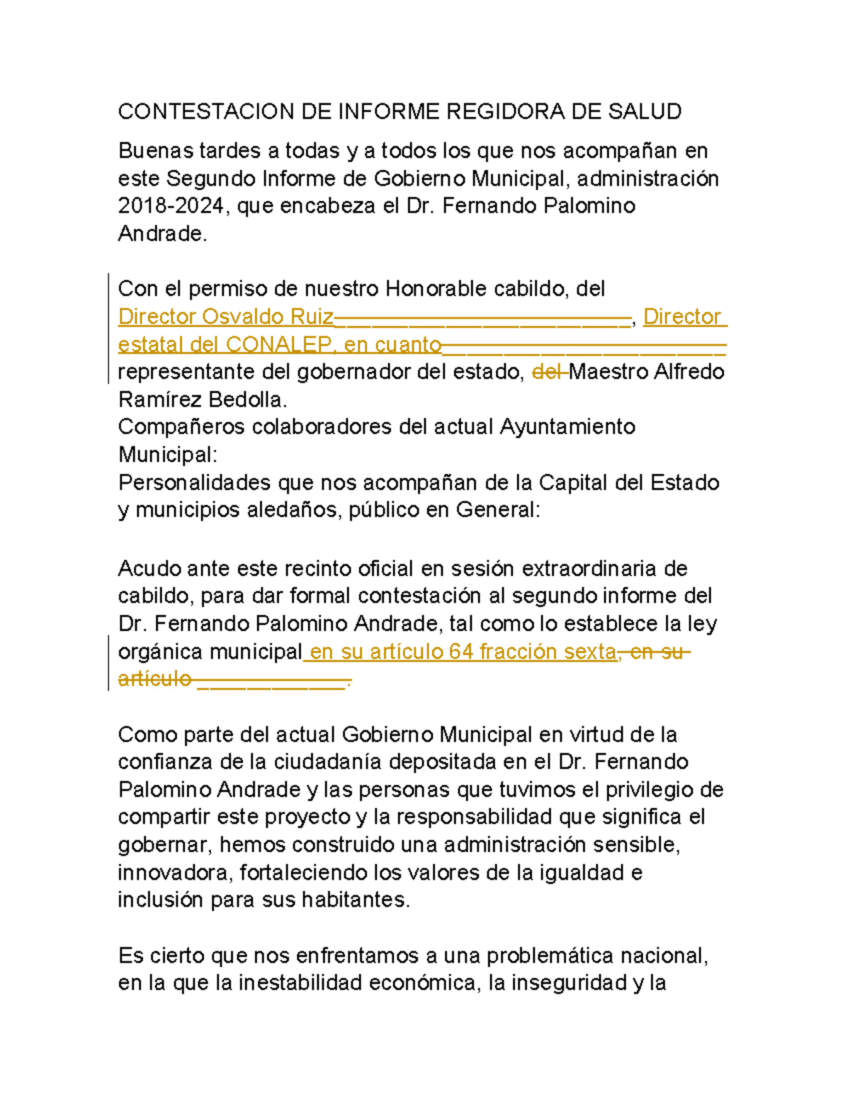 Contestación al Segundo Informe de Gobierno Municipal 2018-2024 - Studocu
