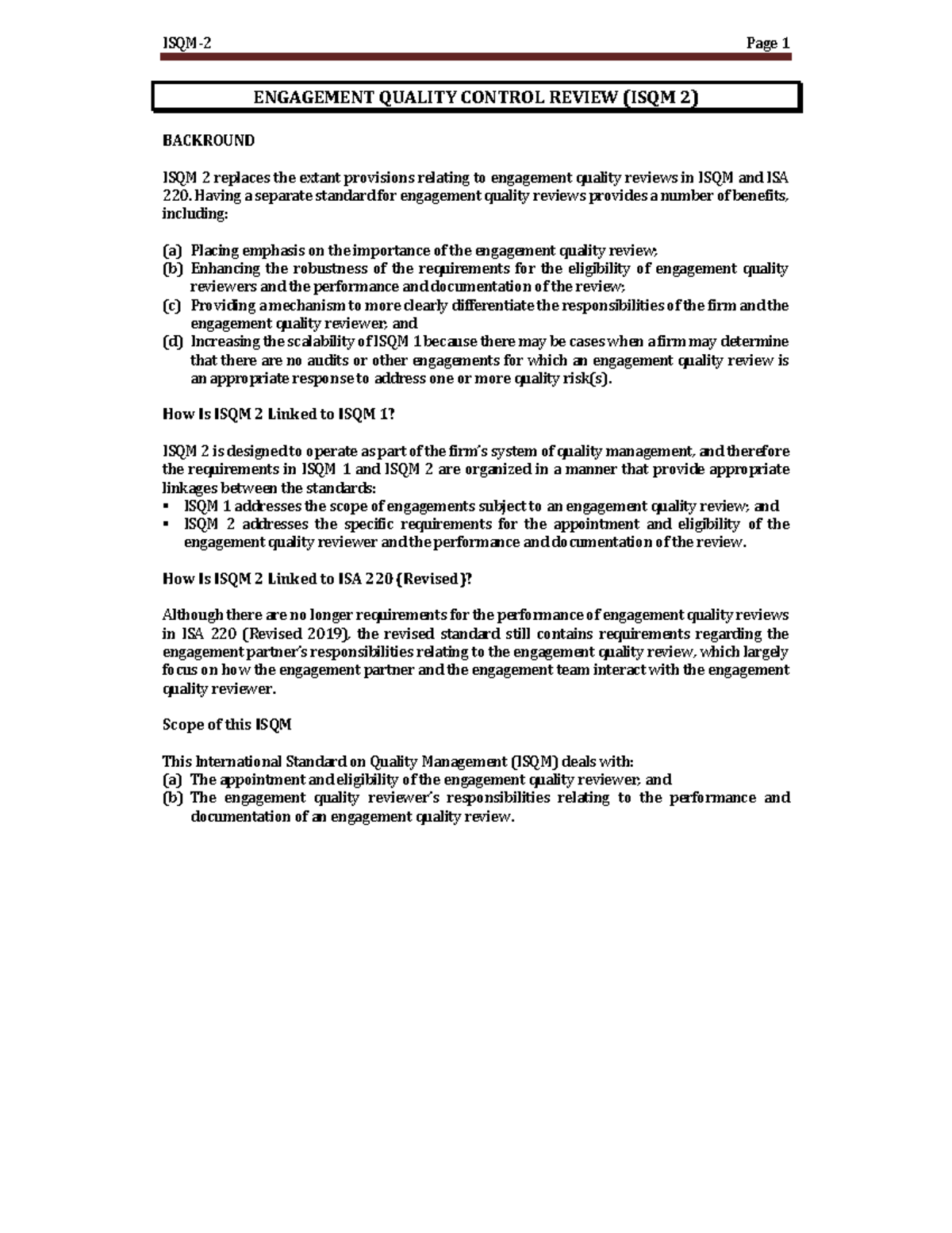 ISQM 2 Notes: Guide to Engagement Quality Control Review Policies - Studocu