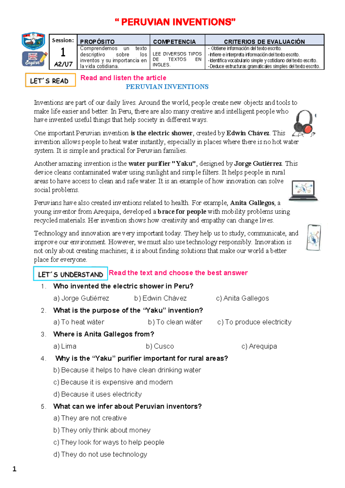 A2 - Worksheet S1 - U7 - PRACTICE: Peruvian Inventions and Their Impact ...