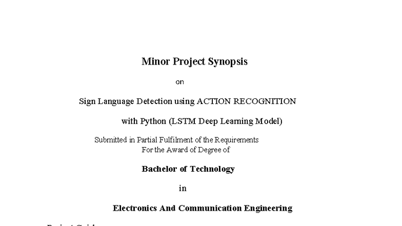 B.Tech Project Synopsis: Sign Language Detection via LSTM (ECE) - Studocu