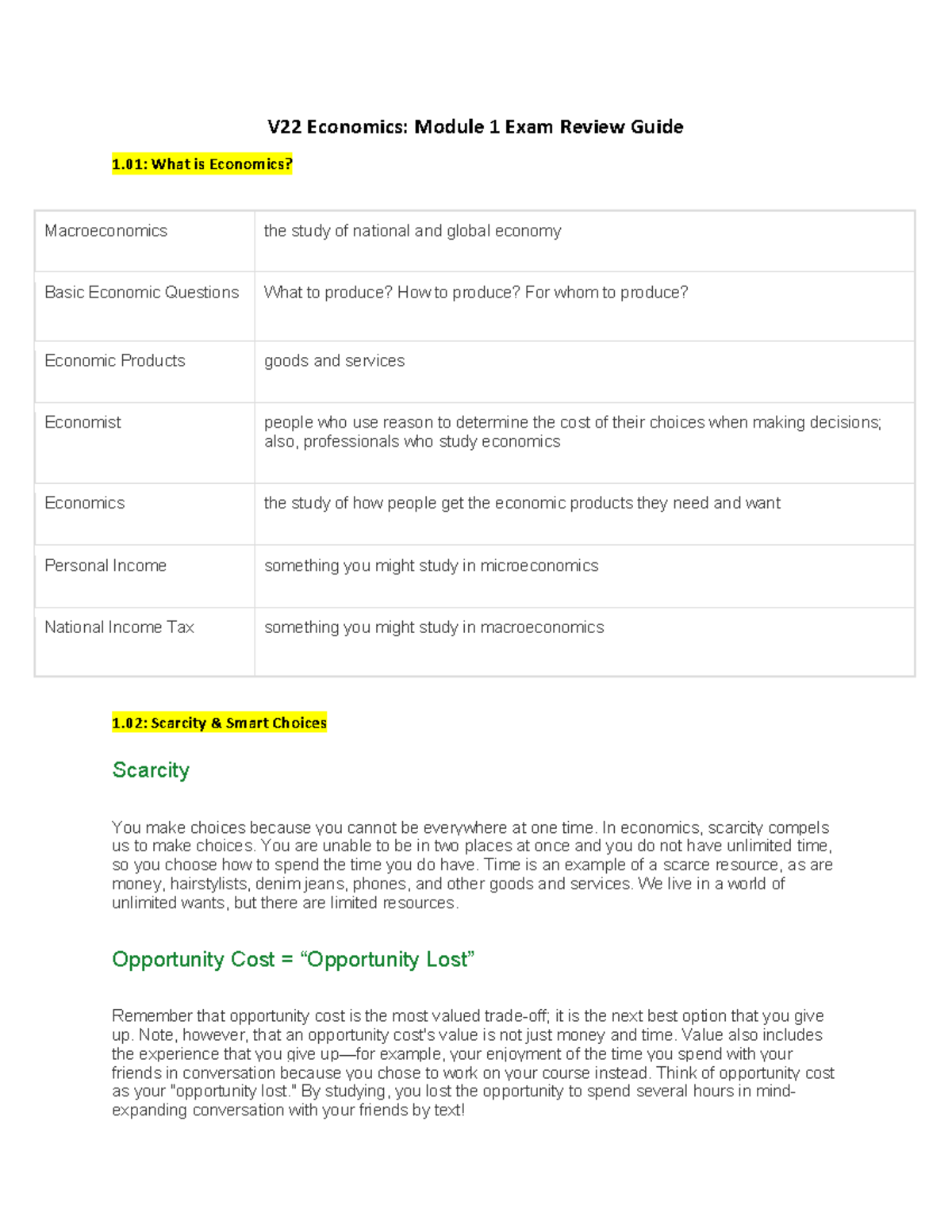 V22 Econ Mod 1 Exam Review Guide - V22 Economics: Module 1 Exam Review ...