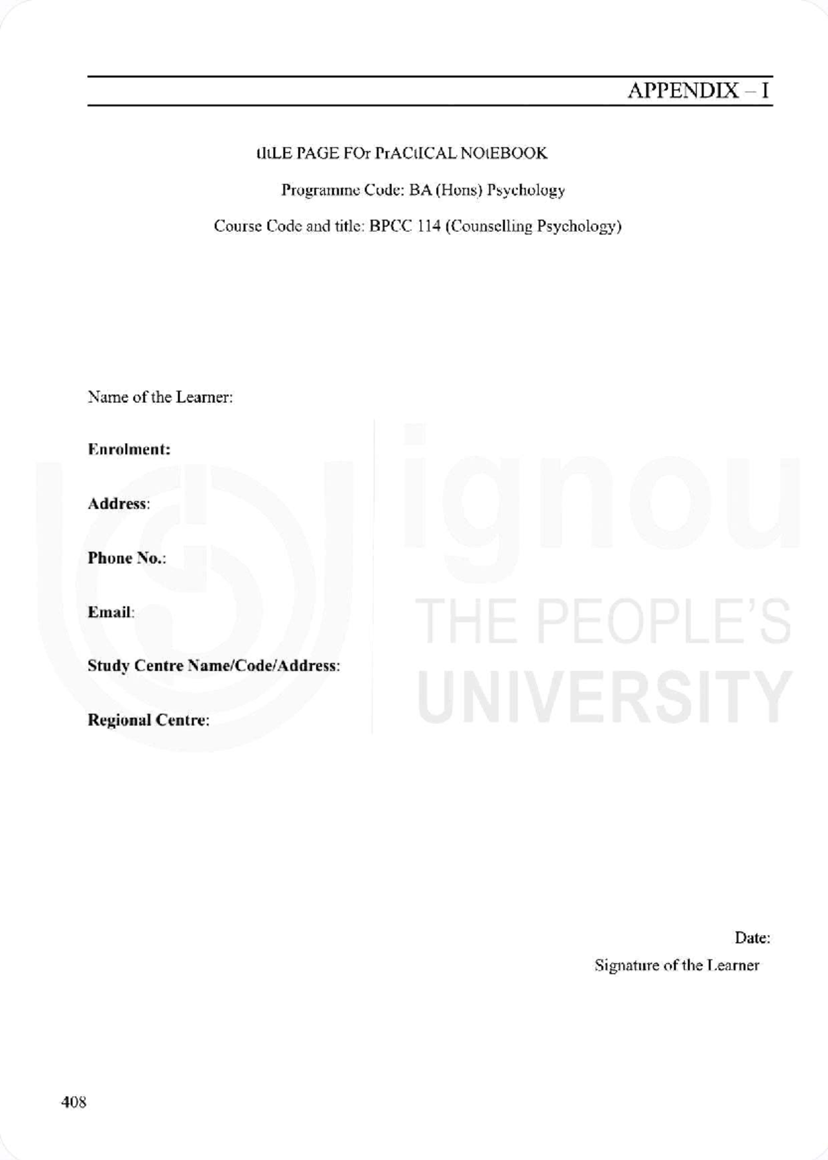 BPCC114 - Practical Notebook Appendix for Counselling Psychology - Studocu