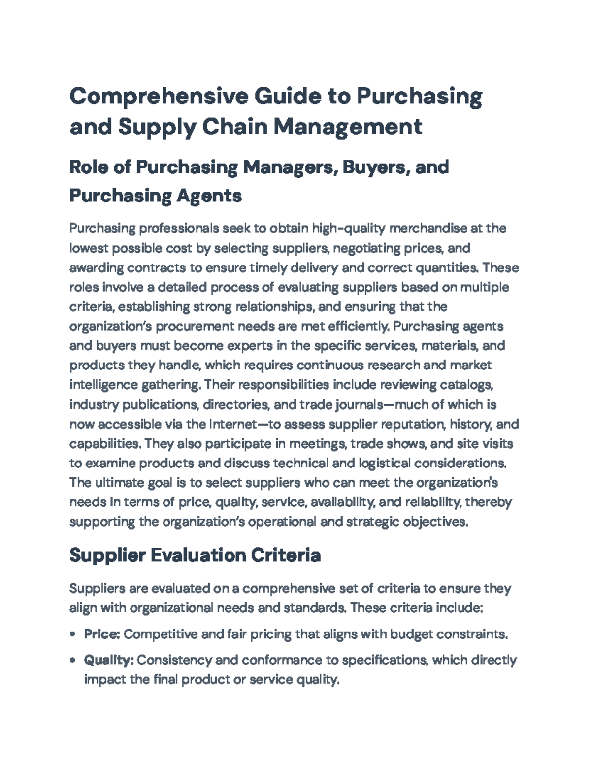Comprehensive Guide to Purchasing & Supply Chain Mgt (MGT 301) - Studocu